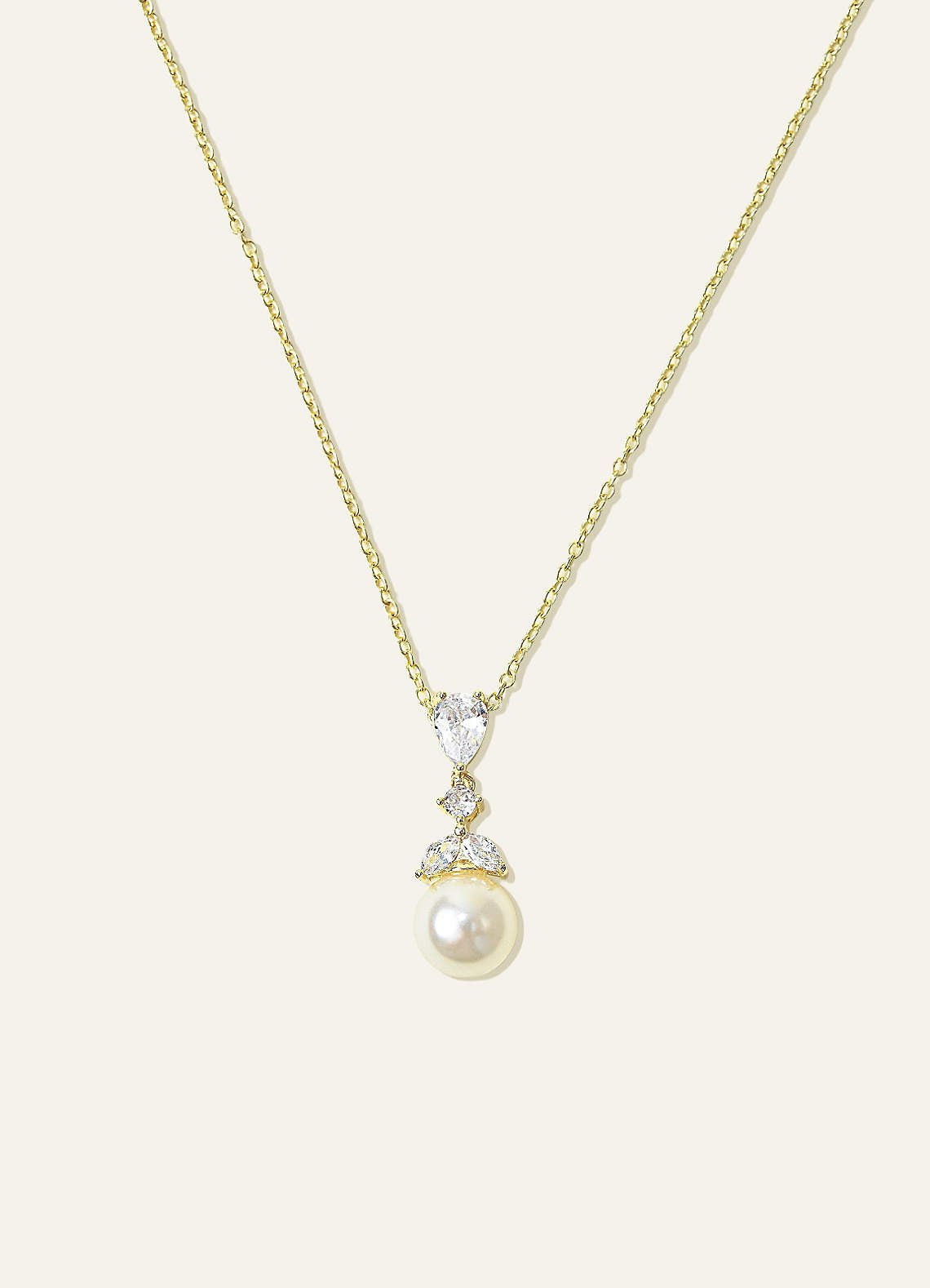 Pear Cut Pearl Drop Necklace — Gold — 图 2/15