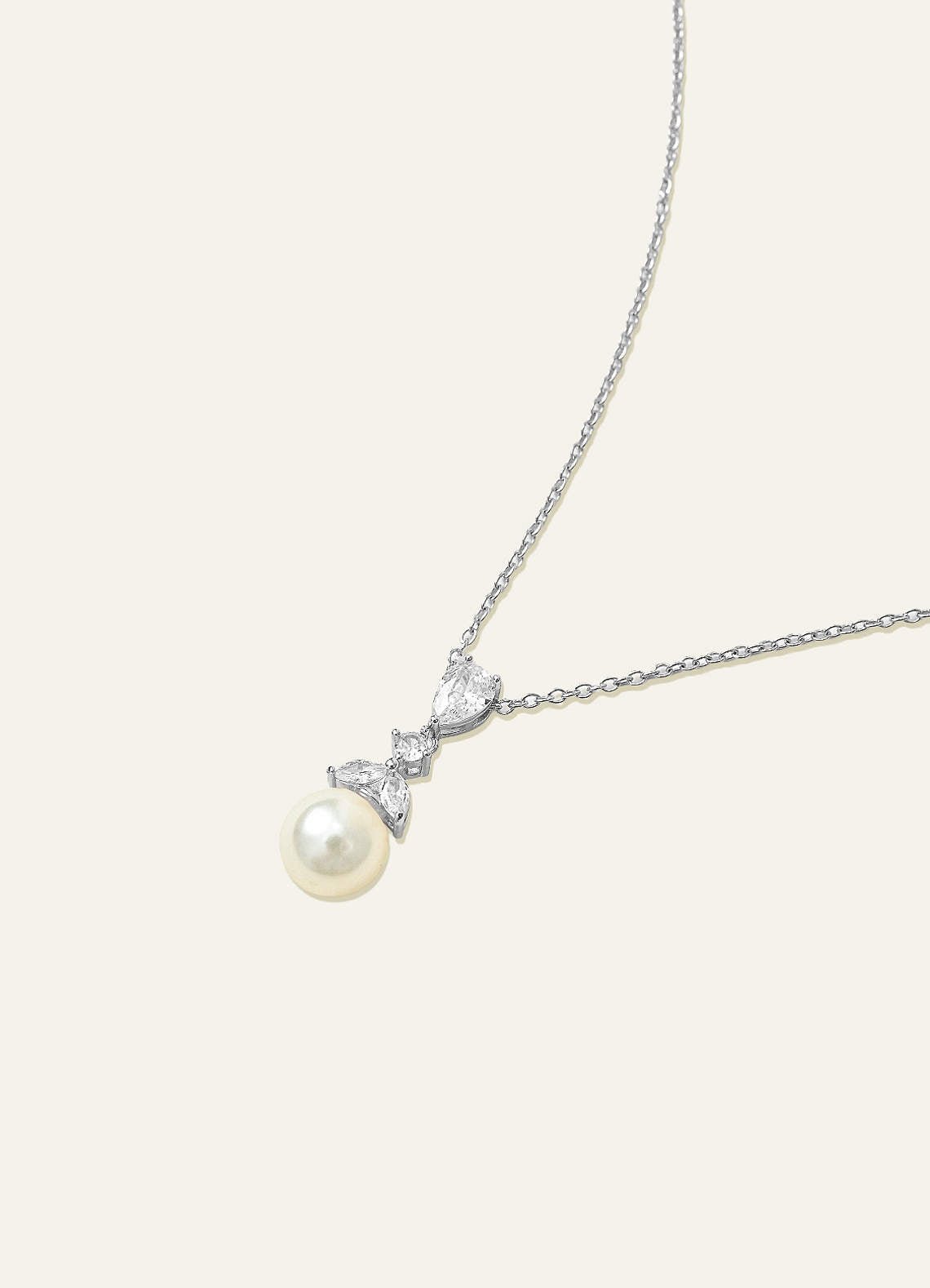 Pear Cut Pearl Drop Necklace — Silver — 图 9/15