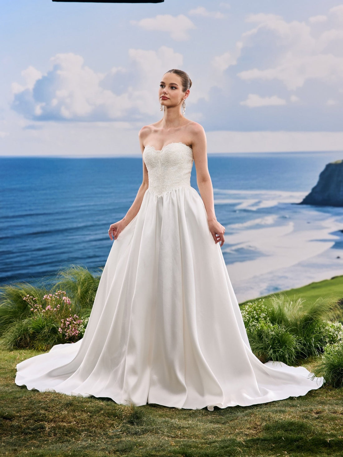 Pelina white A-Line wedding dress, front view