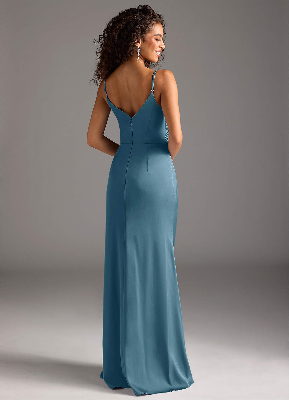 Deandra Mermaid Cowl-Neck Stretch Satin Bridesmaid Dress in Bermuda