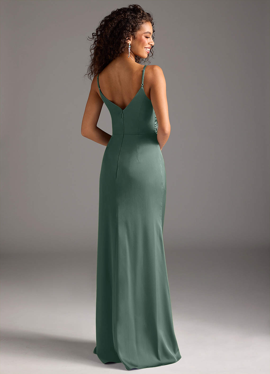 Deandra Mermaid Cowl-Neck Stretch Satin Bridesmaid Dress in Sea Moss
