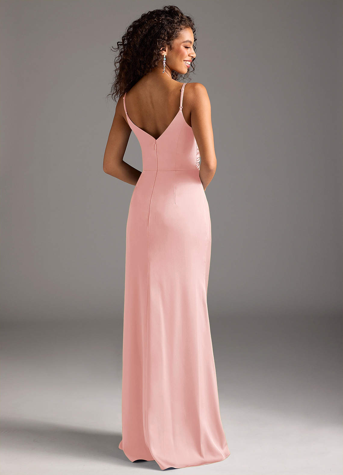 Deandra Mermaid Cowl-Neck Stretch Satin Bridesmaid Dress in Powder Pink