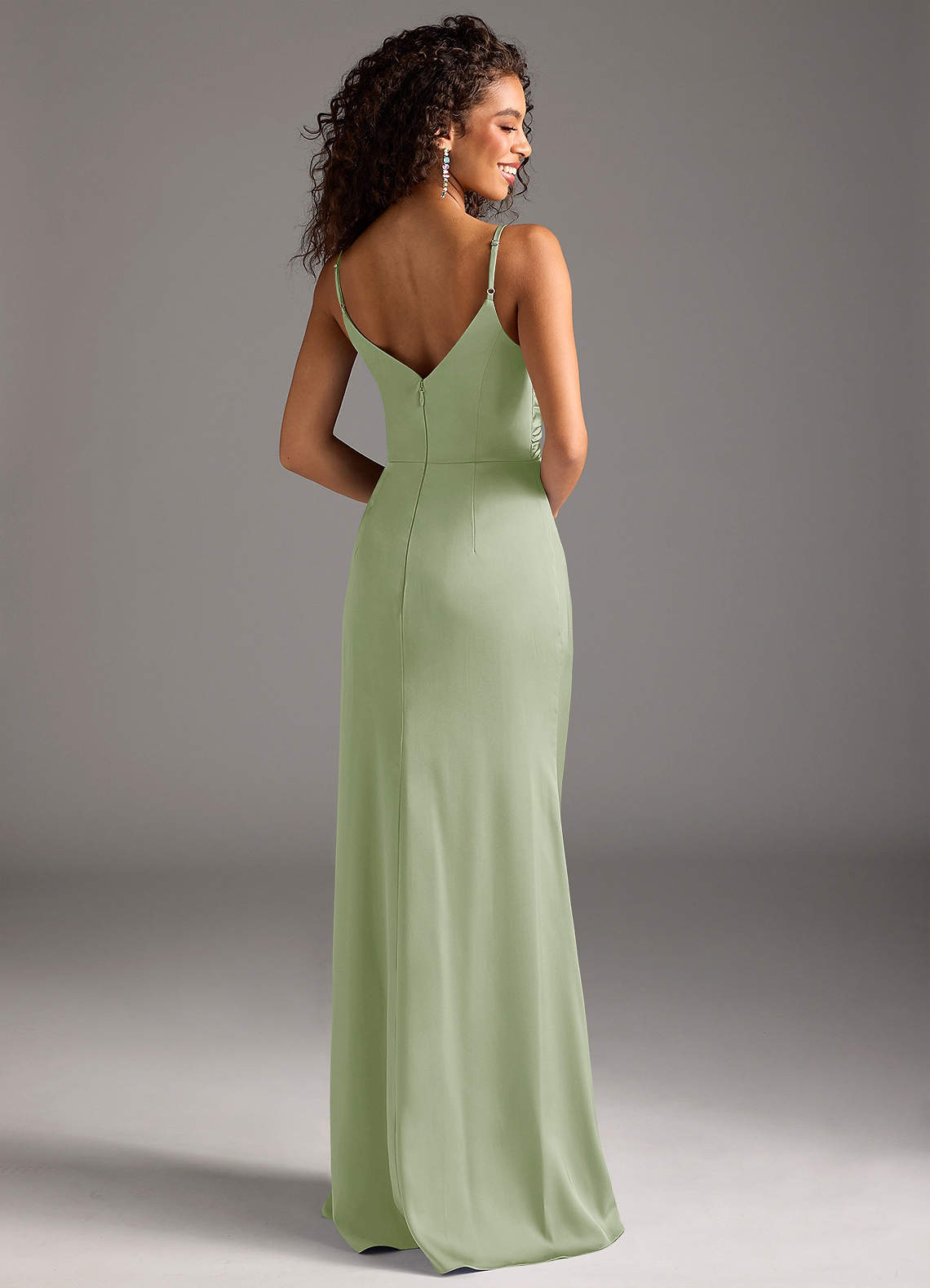 Deandra Mermaid Cowl-Neck Stretch Satin Bridesmaid Dress in Dusty Sage