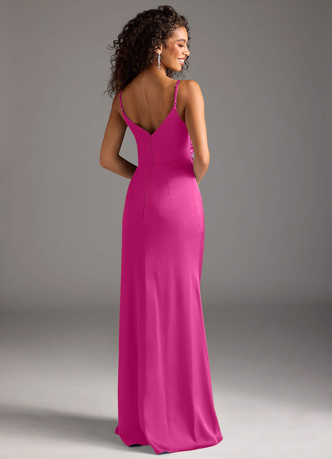 Deandra Mermaid Cowl-Neck Stretch Satin Bridesmaid Dress in Fuchsia