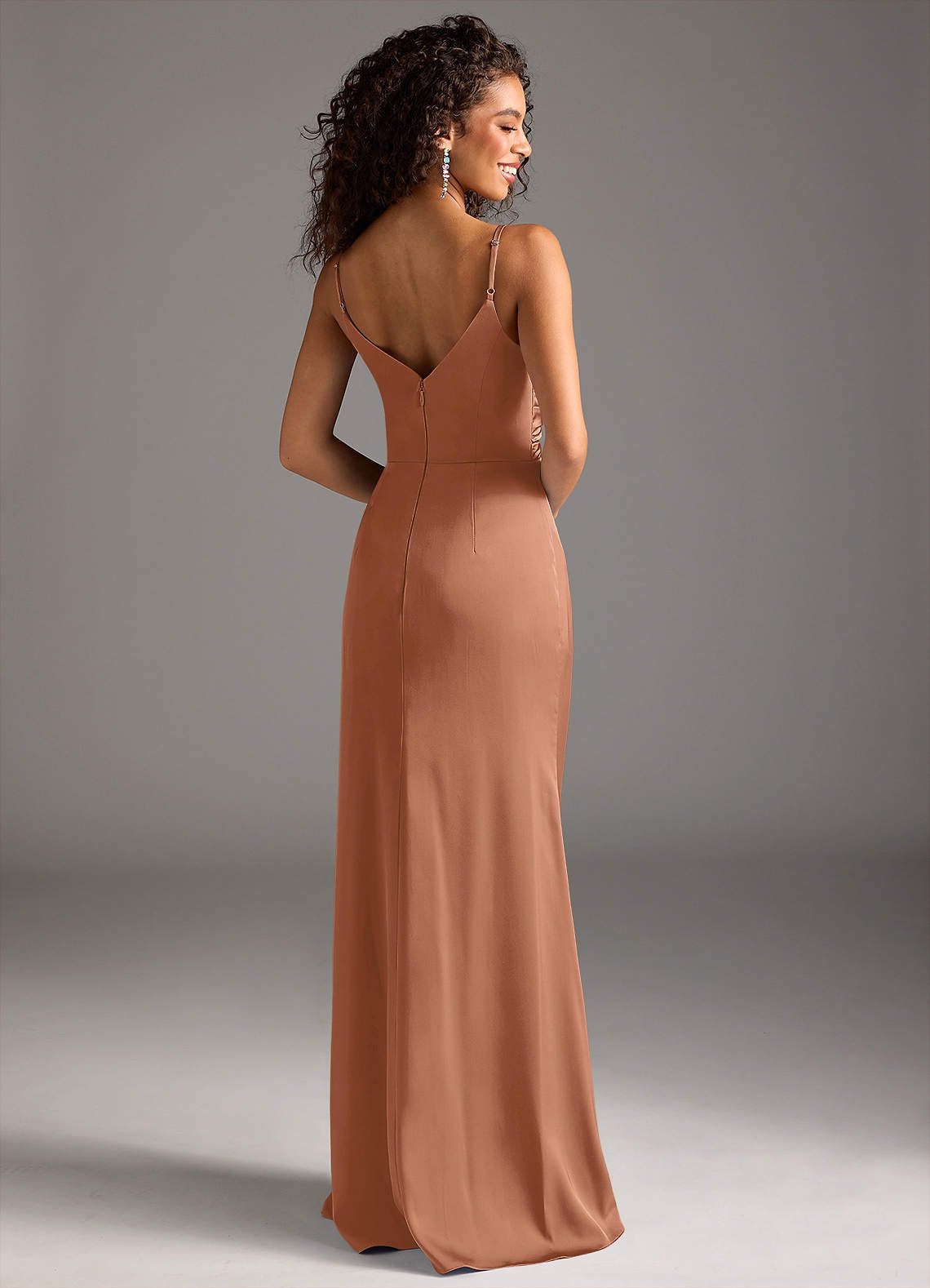 Deandra Mermaid Cowl-Neck Stretch Satin Bridesmaid Dress in Bronzer