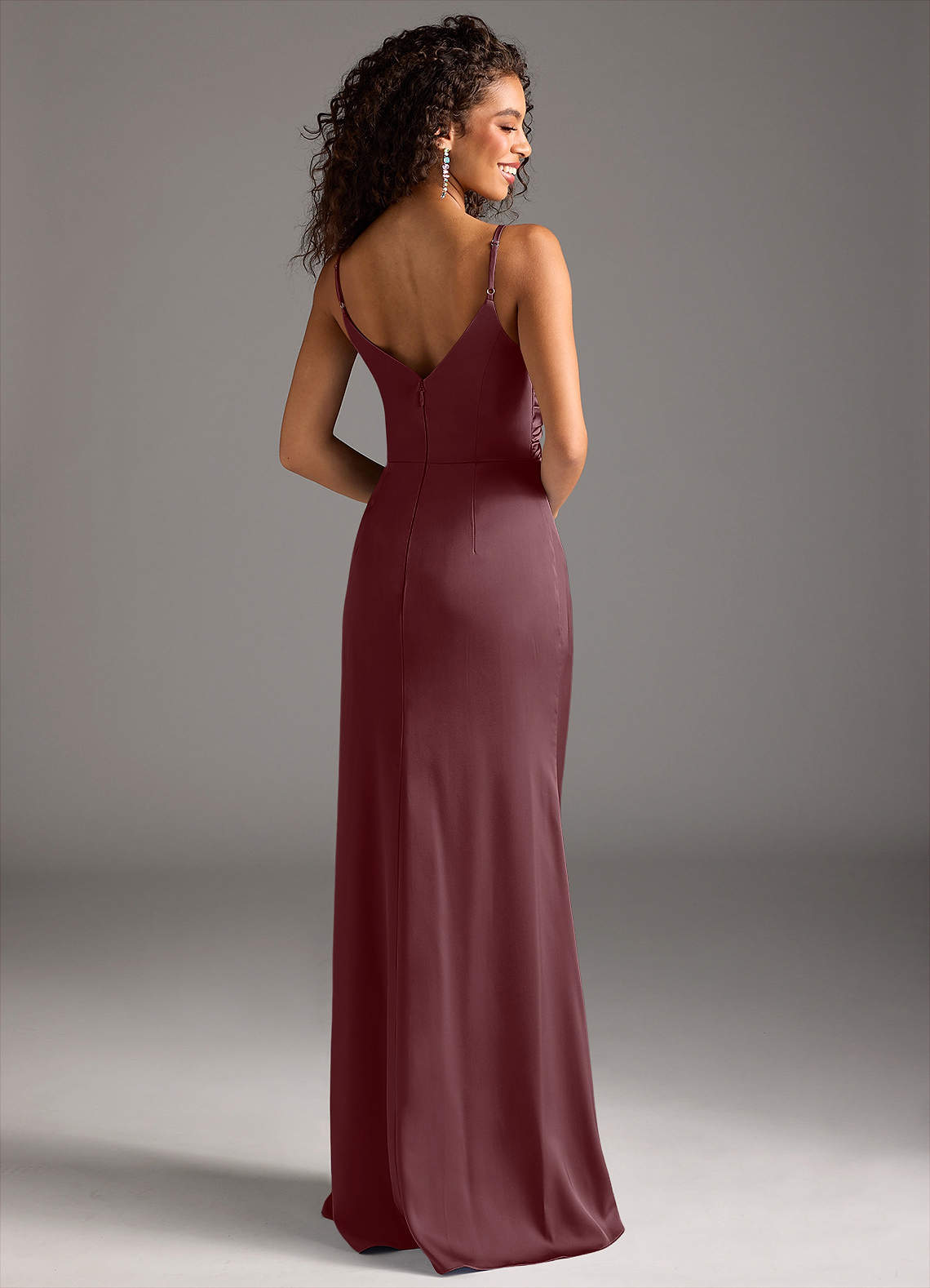 Deandra Mermaid Cowl-Neck Stretch Satin Bridesmaid Dress in Sangria