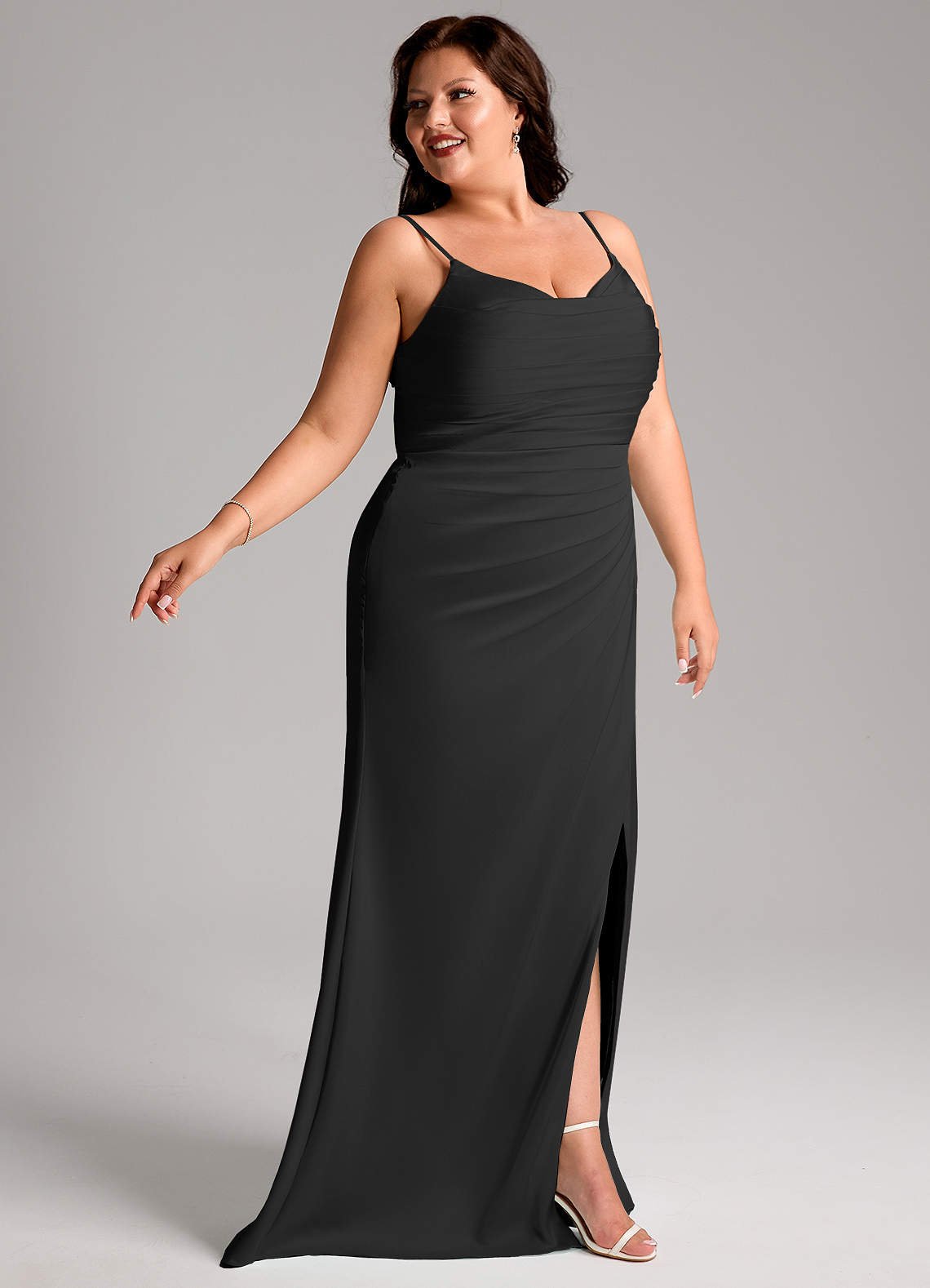 Deandra Mermaid Cowl-Neck Stretch Satin Bridesmaid Dress