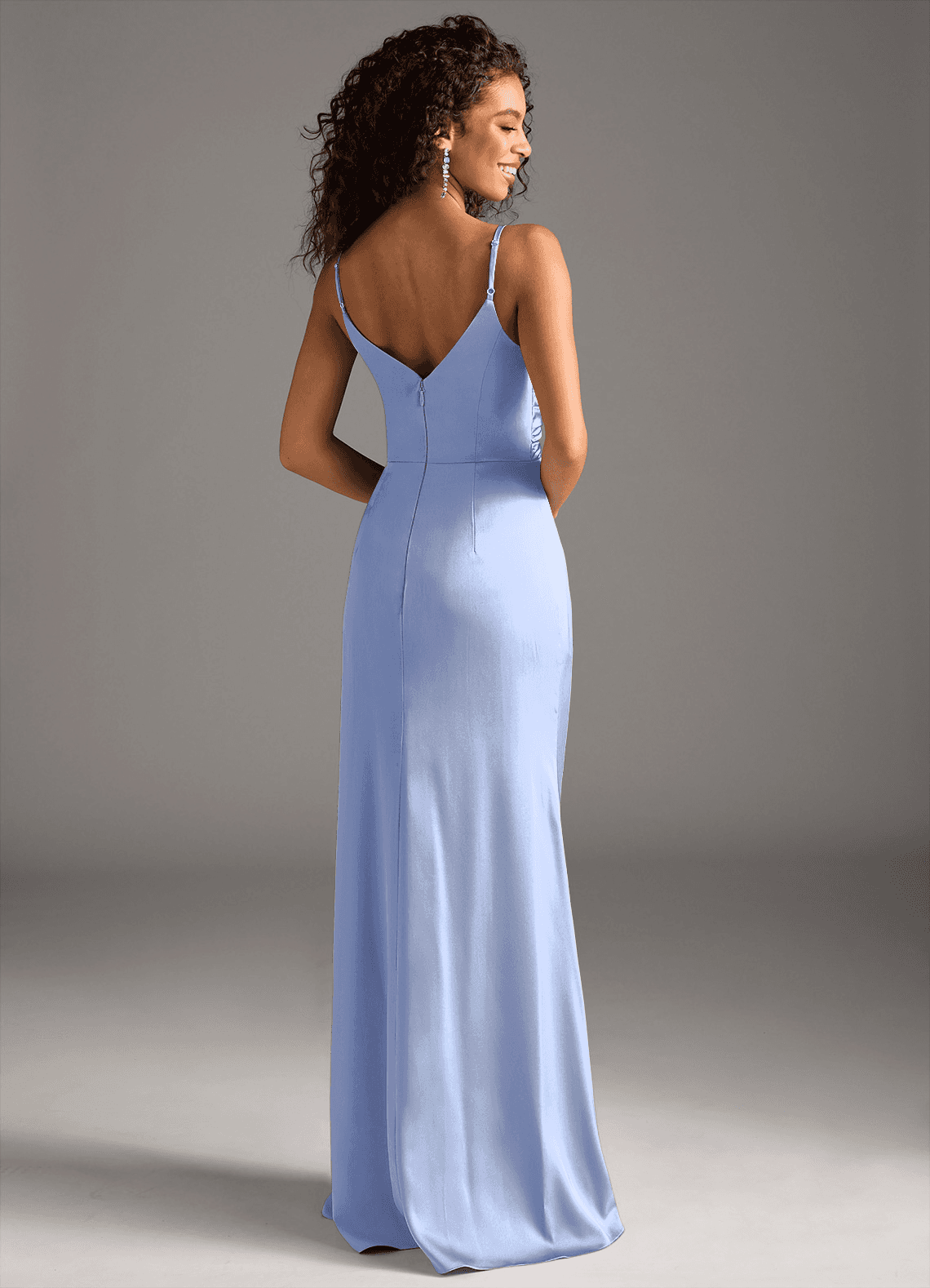 Deandra Mermaid Cowl-Neck Stretch Satin Bridesmaid Dress in Ice