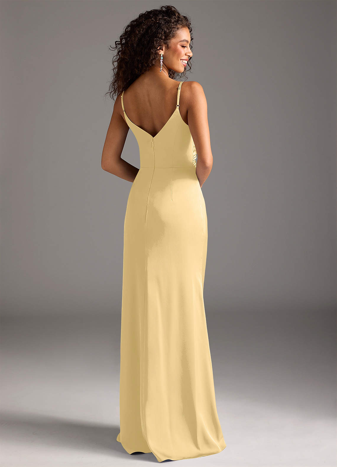 Deandra Mermaid Cowl-Neck Stretch Satin Bridesmaid Dress in Butter