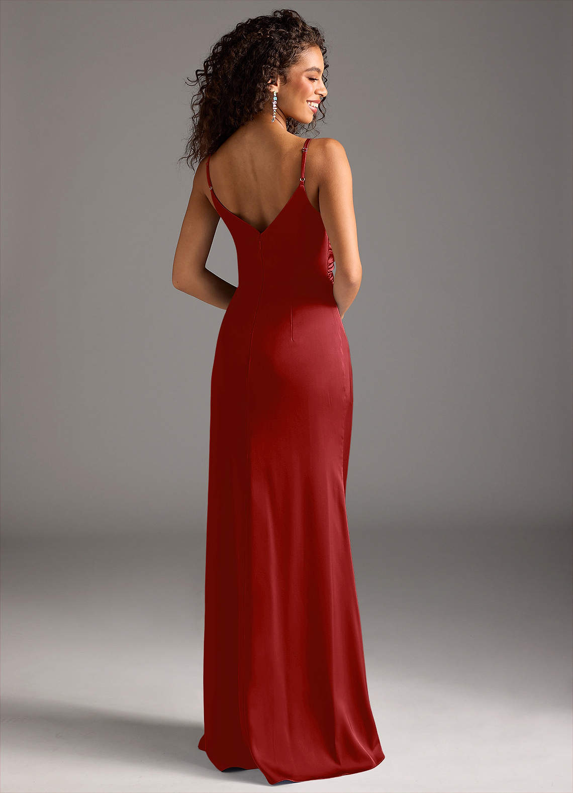 Deandra Mermaid Cowl-Neck Stretch Satin Bridesmaid Dress in Pomegranate