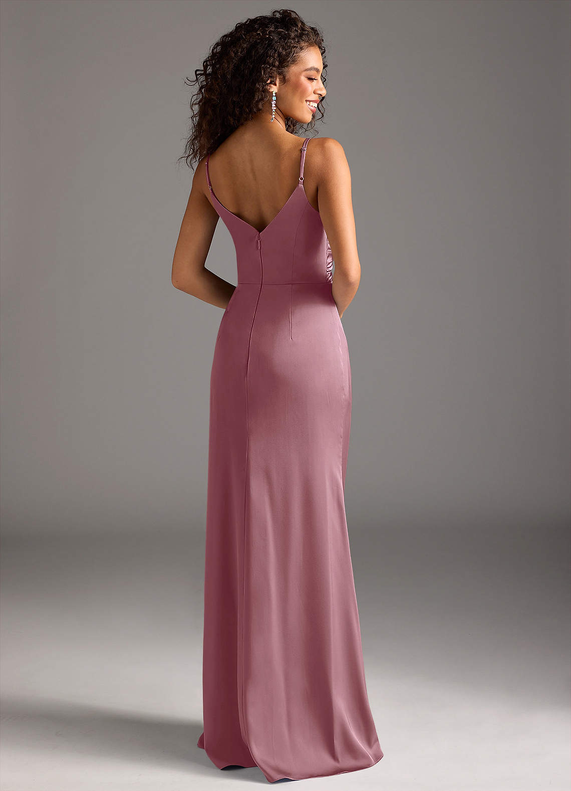 Deandra Mermaid Cowl-Neck Stretch Satin Bridesmaid Dress in Vintage Mauve