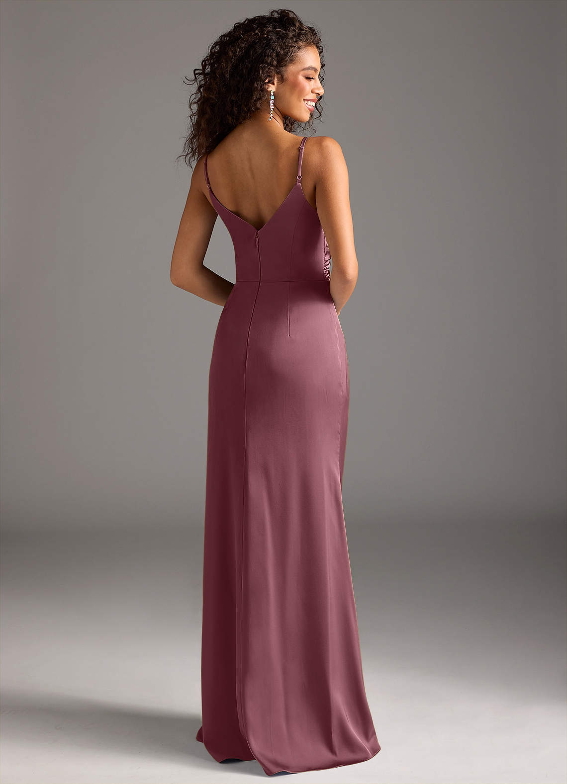 Deandra Mermaid Cowl-Neck Stretch Satin Bridesmaid Dress in Desert Rose