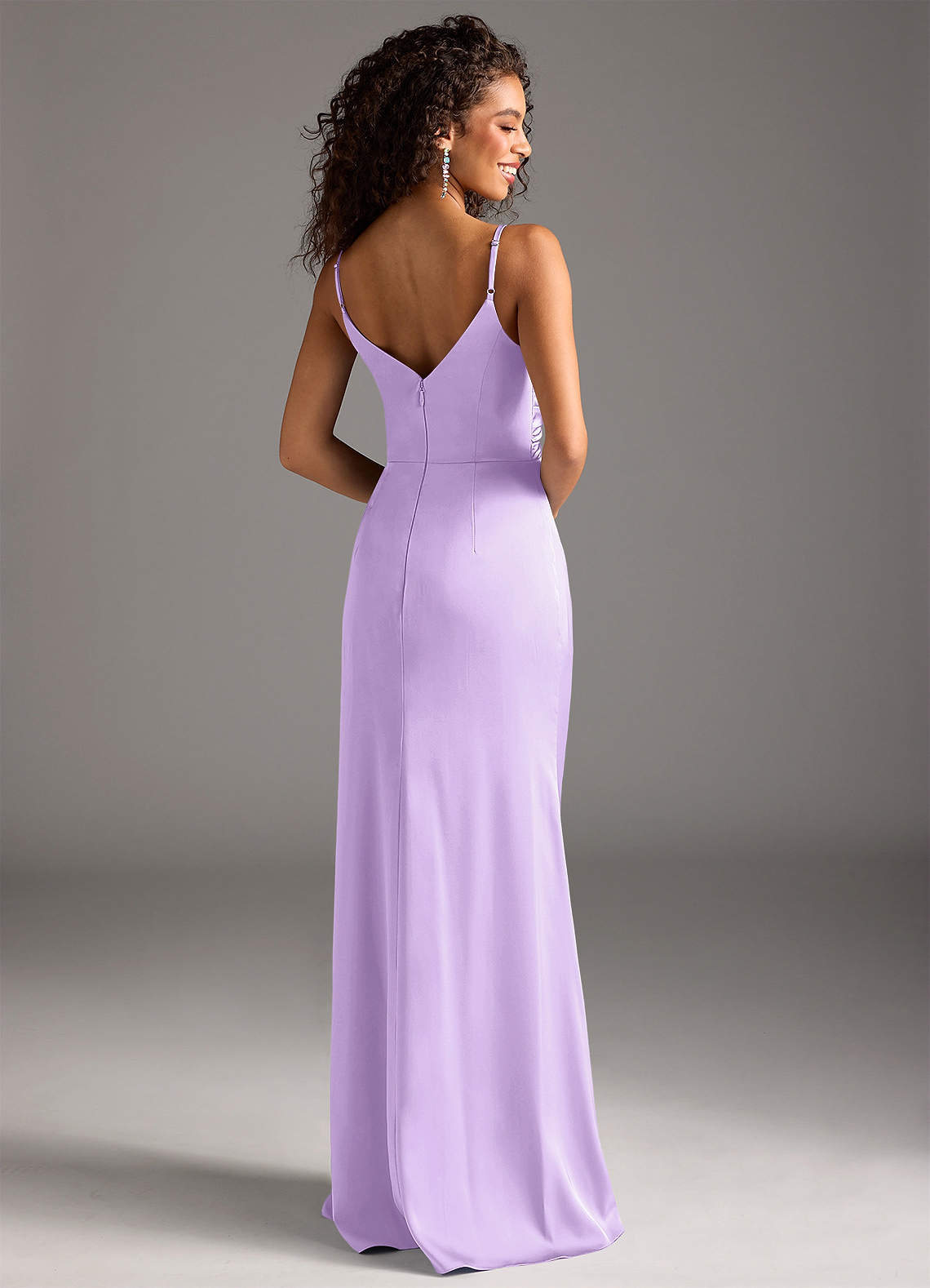 Deandra Mermaid Cowl-Neck Stretch Satin Bridesmaid Dress in Lilac