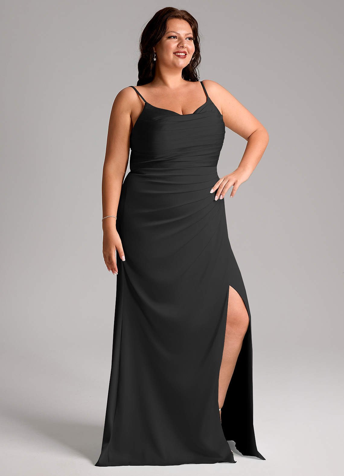 Deandra Mermaid Cowl-Neck Stretch Satin Bridesmaid Dress