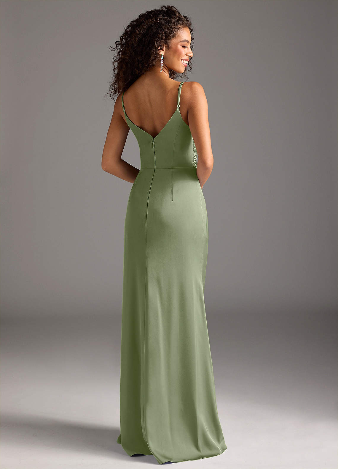 Deandra Mermaid Cowl-Neck Stretch Satin Bridesmaid Dress in Pistachio