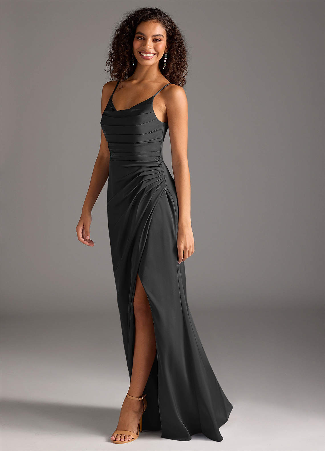 Deandra Mermaid Cowl-Neck Stretch Satin Bridesmaid Dress