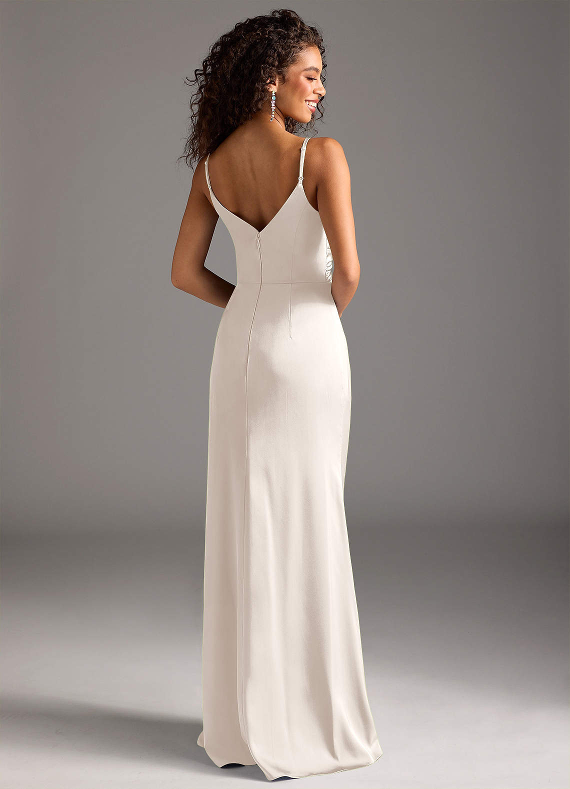 Deandra Mermaid Cowl-Neck Stretch Satin Bridesmaid Dress in Champagne