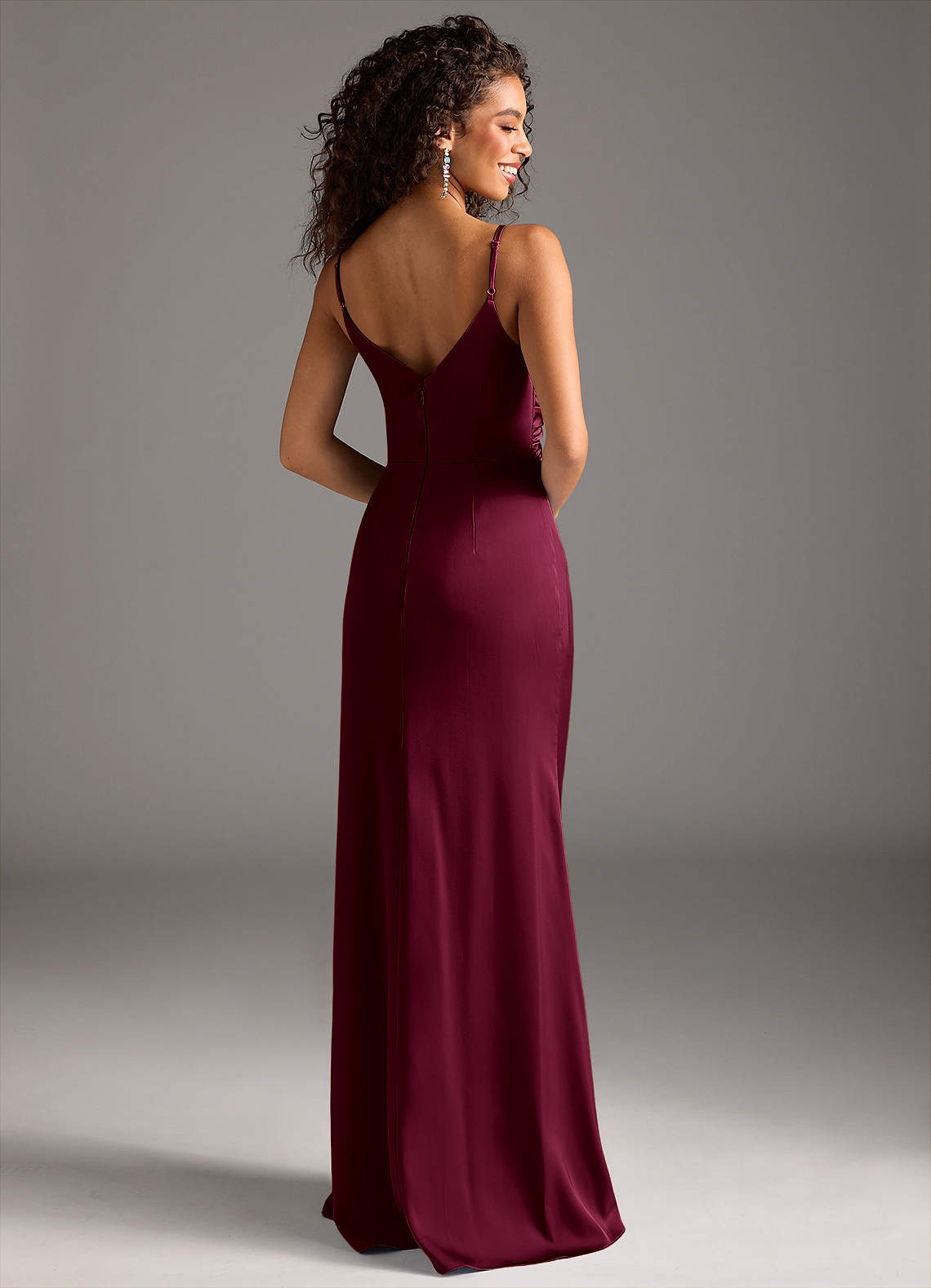 Deandra Mermaid Cowl-Neck Stretch Satin Bridesmaid Dress in Burgundy