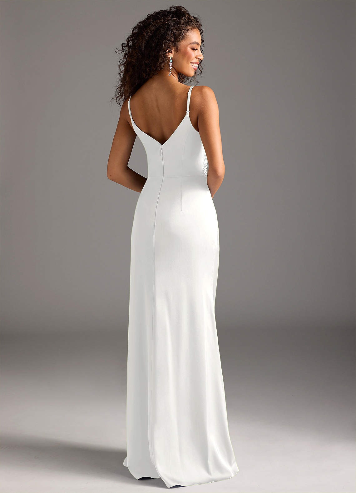 Deandra Mermaid Cowl-Neck Stretch Satin Bridesmaid Dress in white