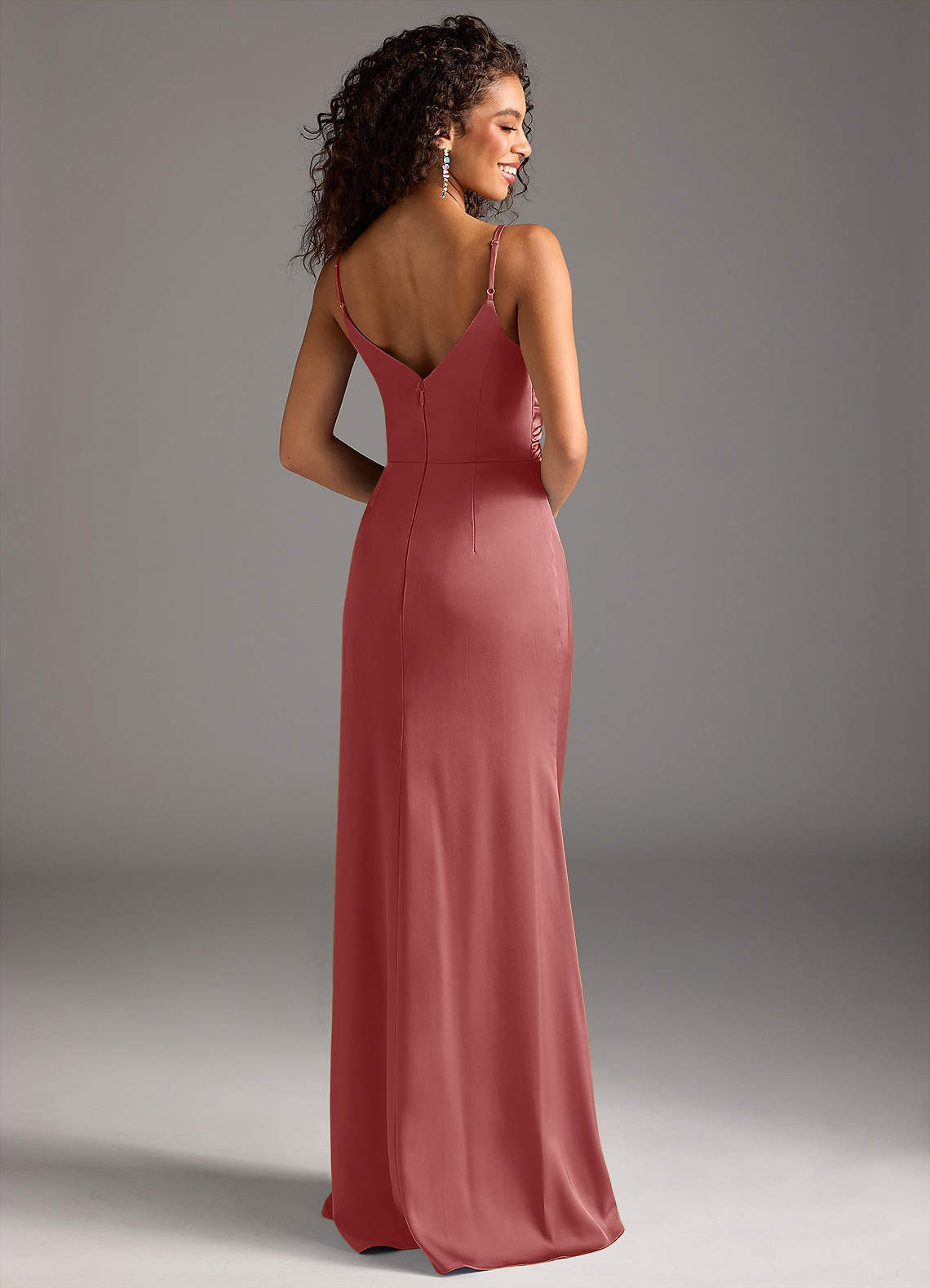 Deandra Mermaid Cowl-Neck Stretch Satin Bridesmaid Dress in Antique Rose