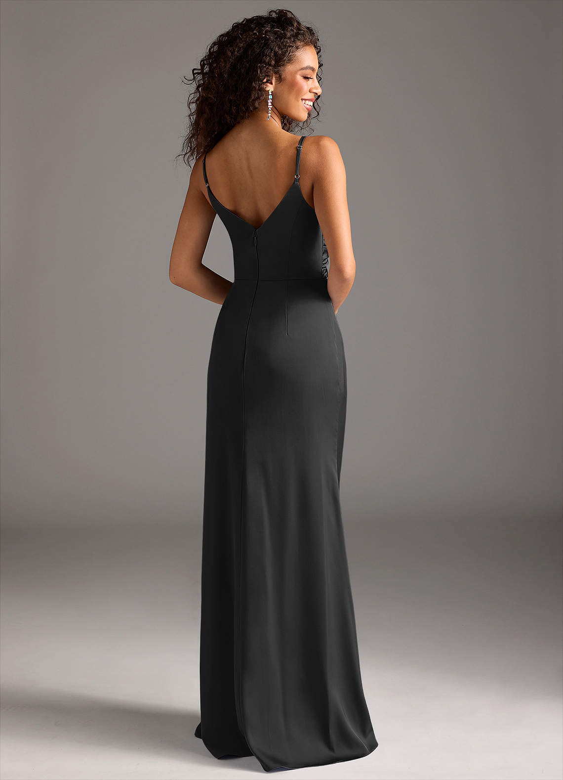 Deandra Mermaid Cowl-Neck Stretch Satin Bridesmaid Dress in black