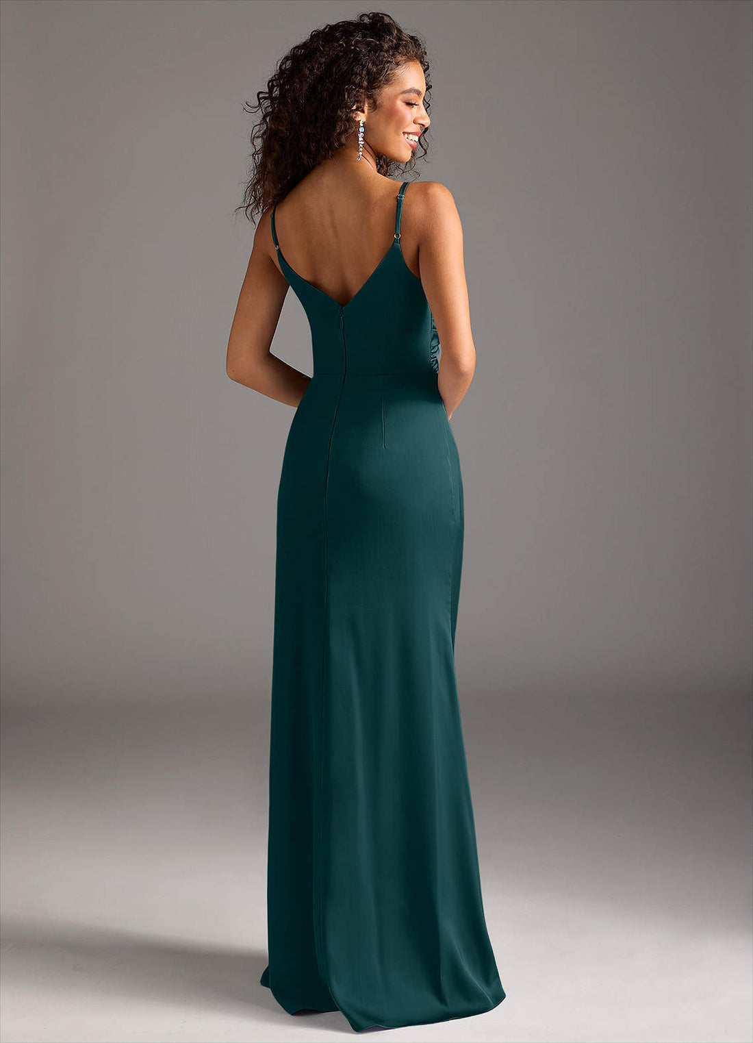 Deandra Mermaid Cowl-Neck Stretch Satin Bridesmaid Dress in Pine