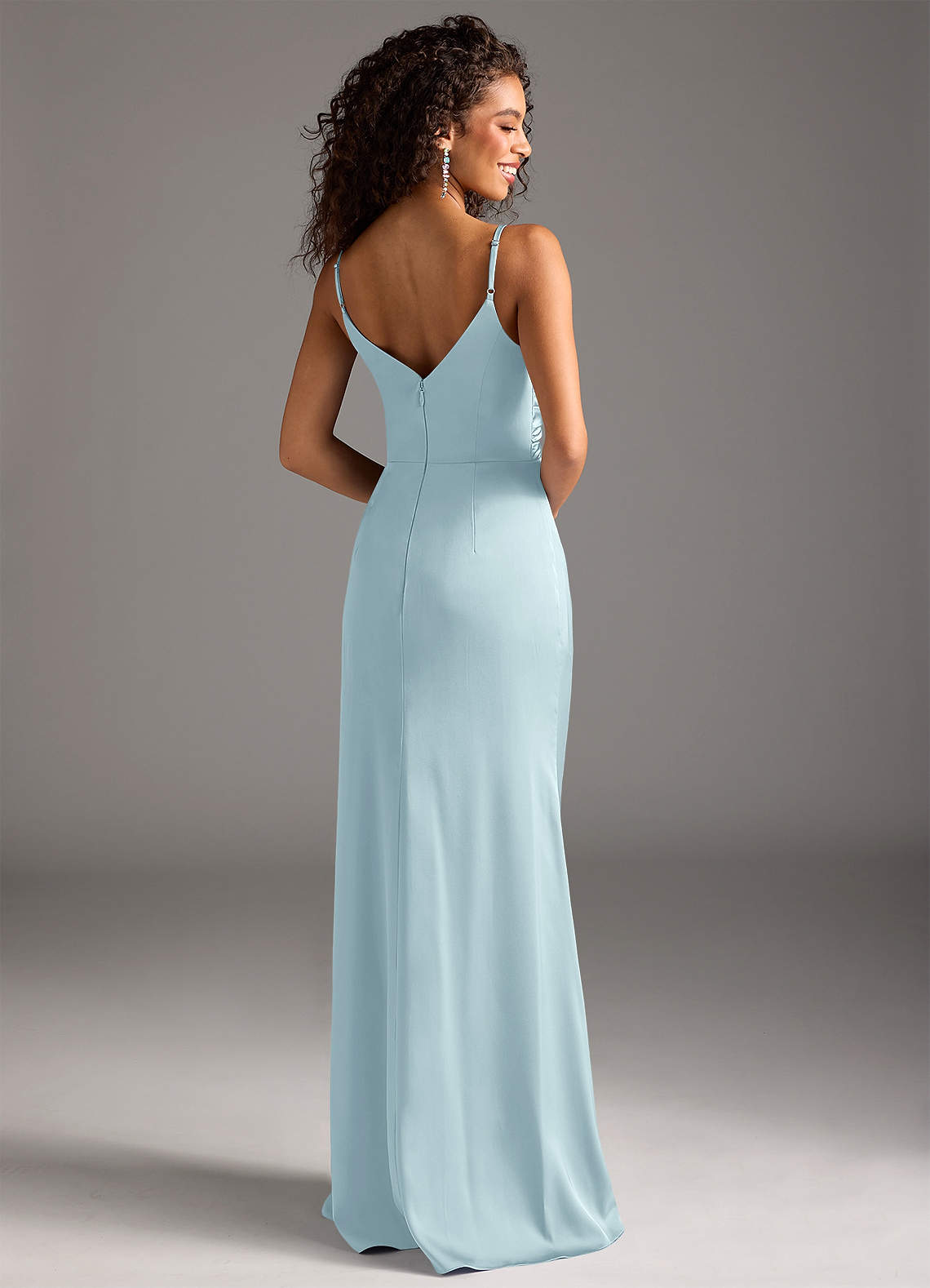 Deandra Mermaid Cowl-Neck Stretch Satin Bridesmaid Dress in Cloud Blue