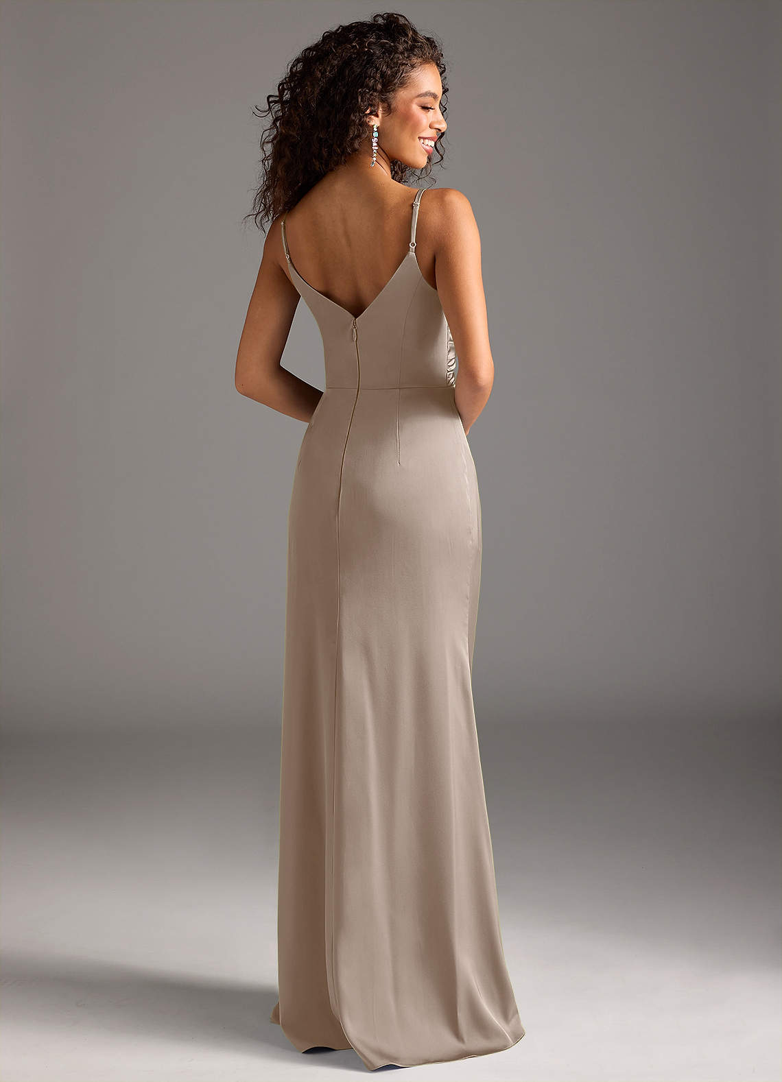 Deandra Mermaid Cowl-Neck Stretch Satin Bridesmaid Dress in Espresso