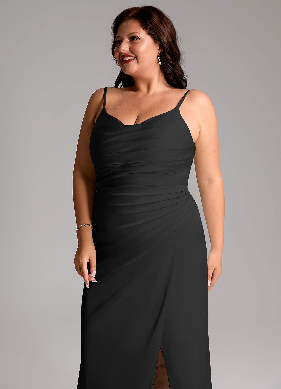 Deandra Mermaid Cowl-Neck Stretch Satin Bridesmaid Dress