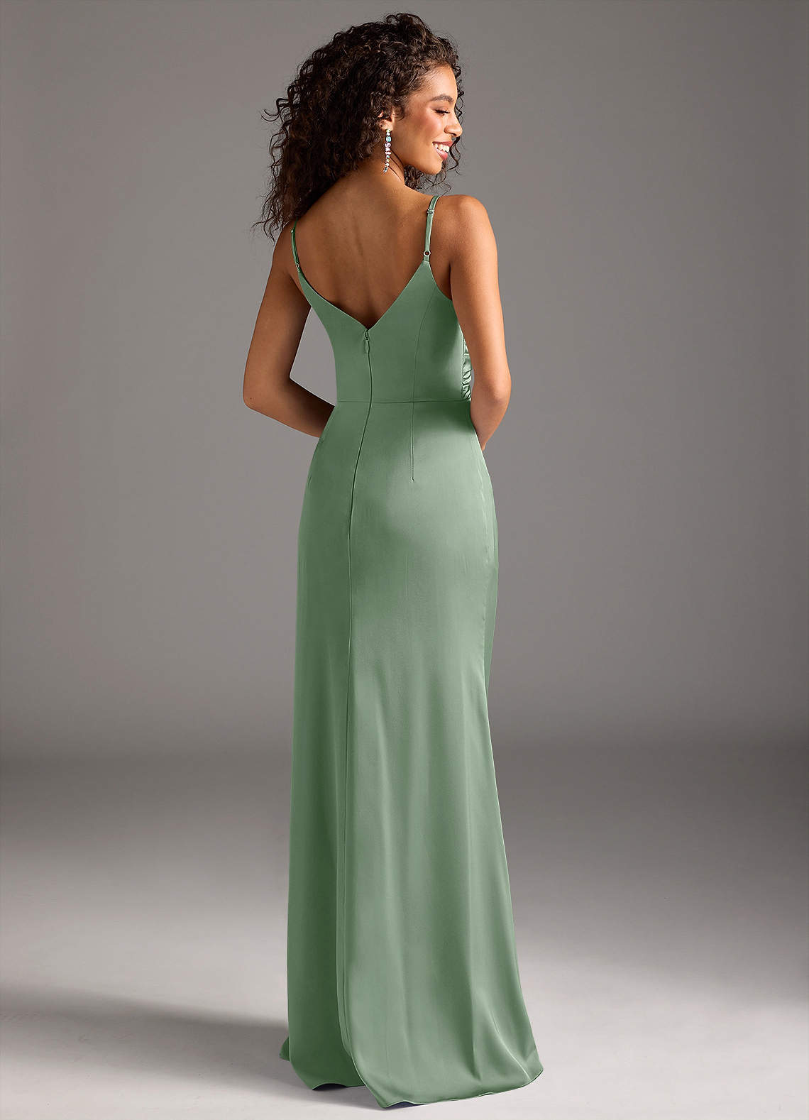 Deandra Mermaid Cowl-Neck Stretch Satin Bridesmaid Dress in Matcha