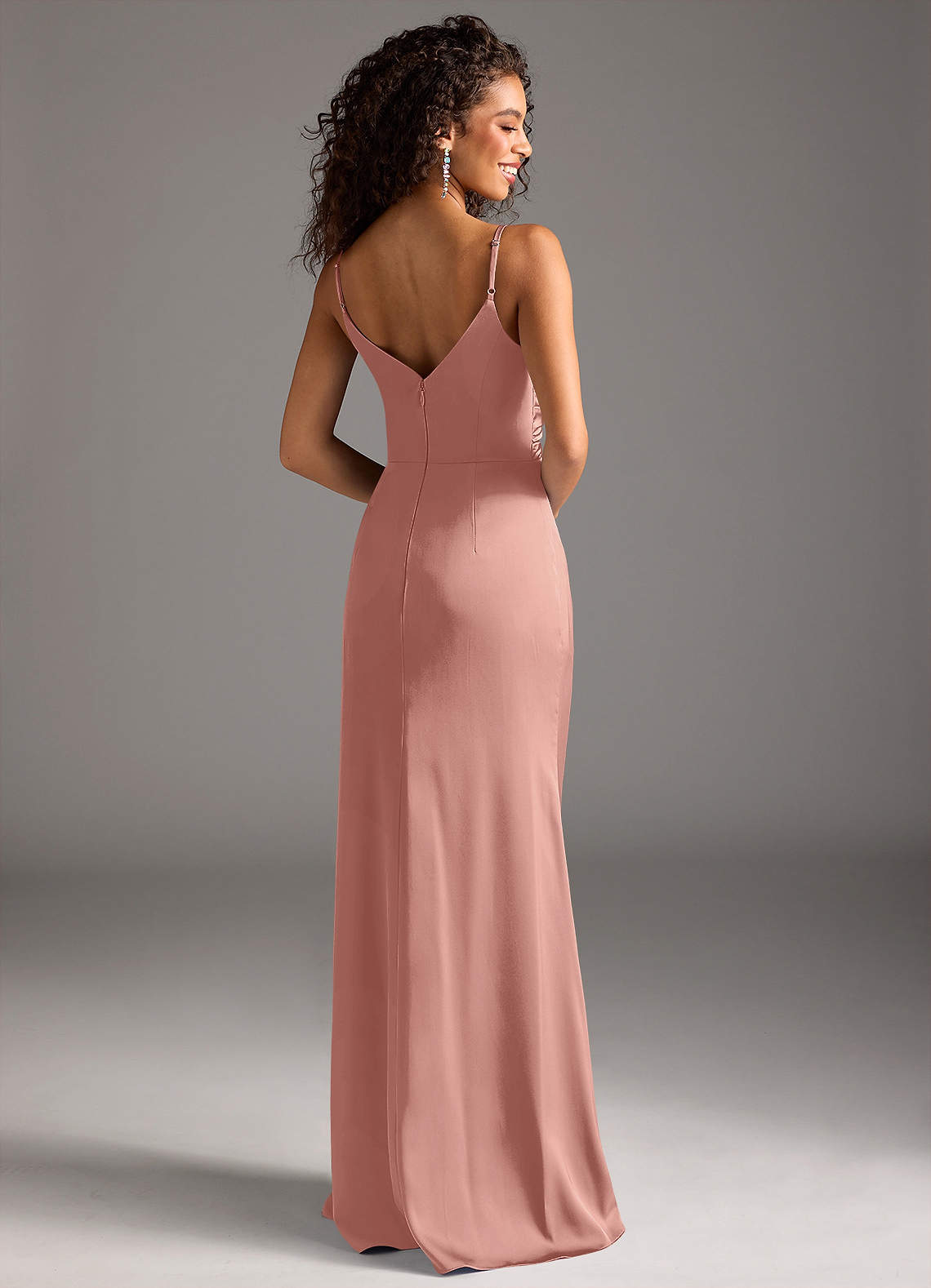 Deandra Mermaid Cowl-Neck Stretch Satin Bridesmaid Dress in Rosette