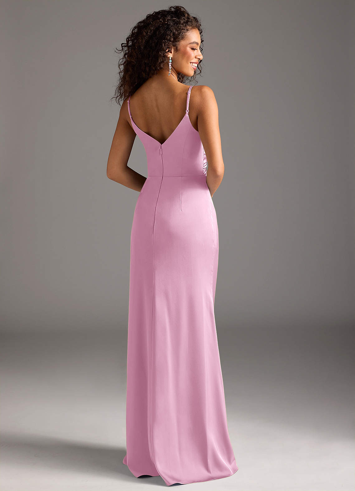 Deandra Mermaid Cowl-Neck Stretch Satin Bridesmaid Dress in candy pink