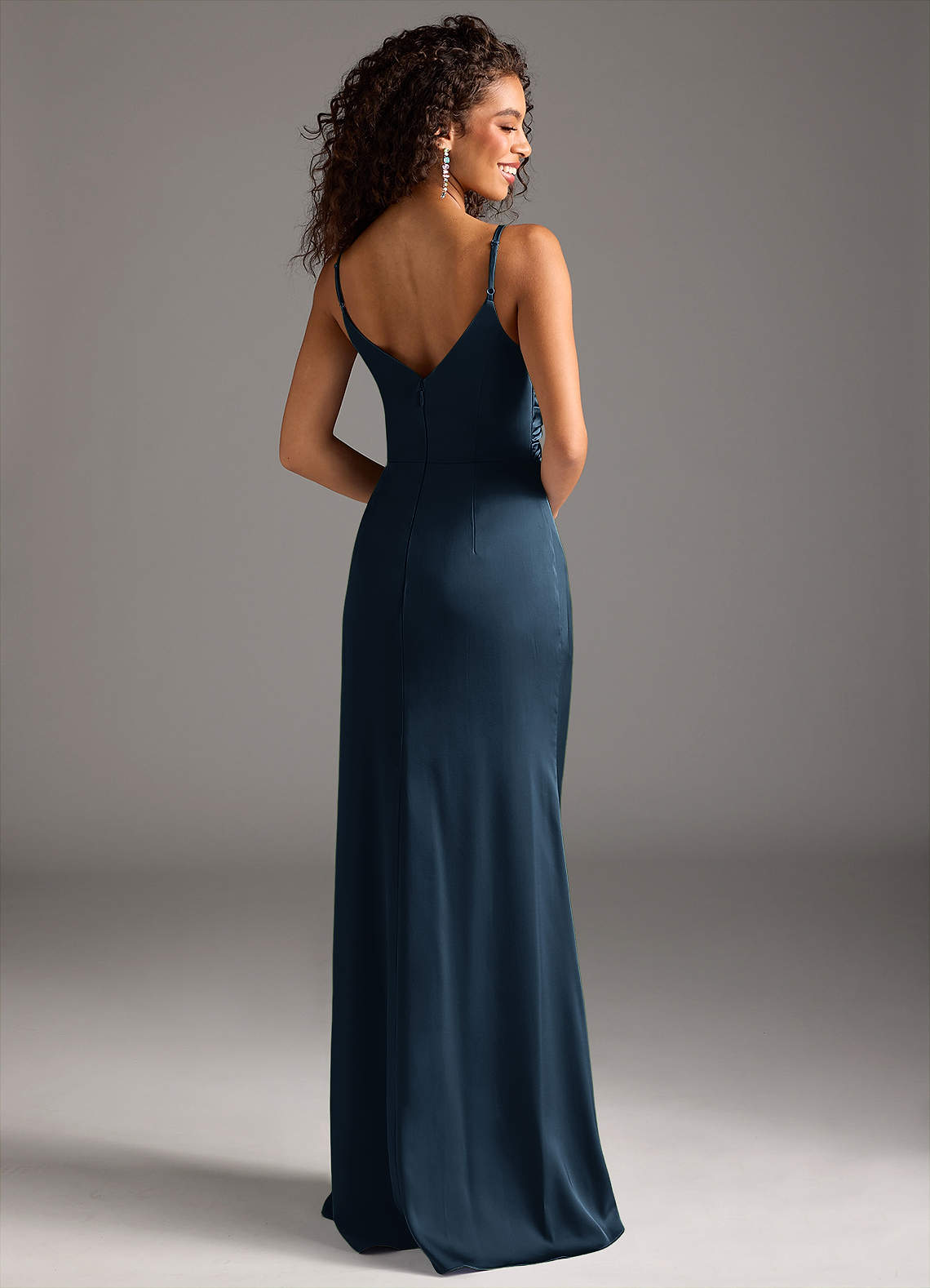 Deandra Mermaid Cowl-Neck Stretch Satin Bridesmaid Dress in Dark Navy