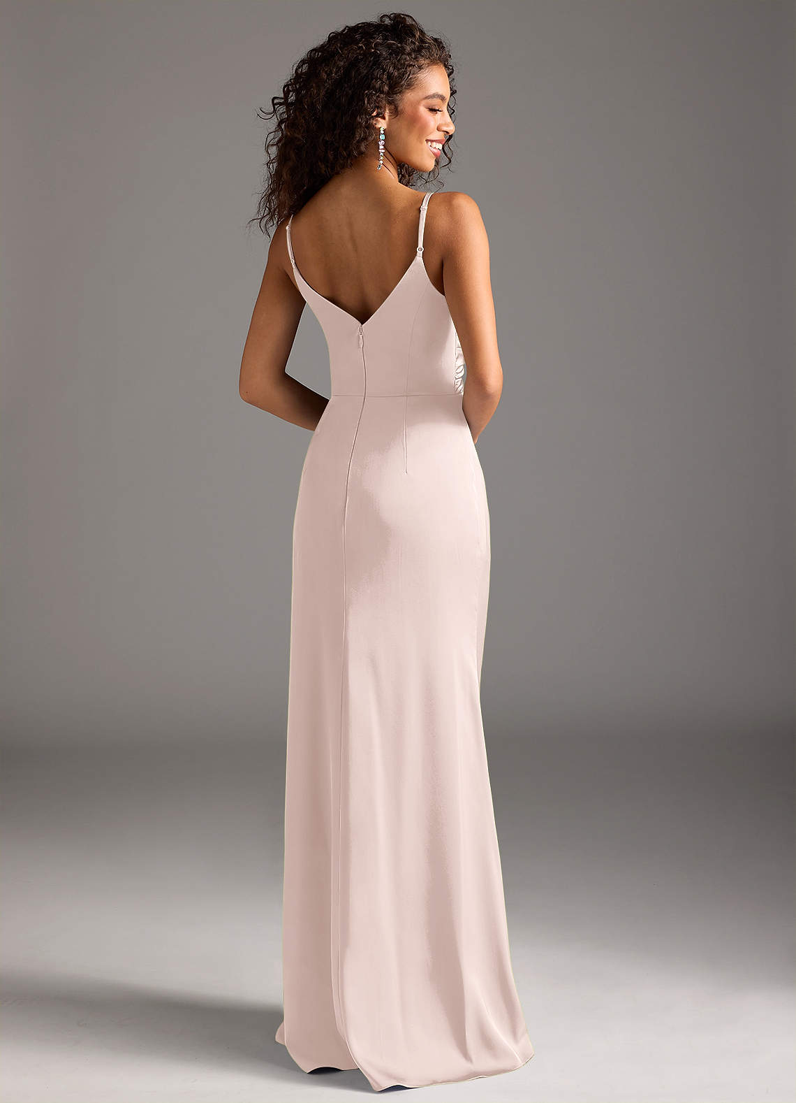 Deandra Mermaid Cowl-Neck Stretch Satin Bridesmaid Dress in Blushing Pink