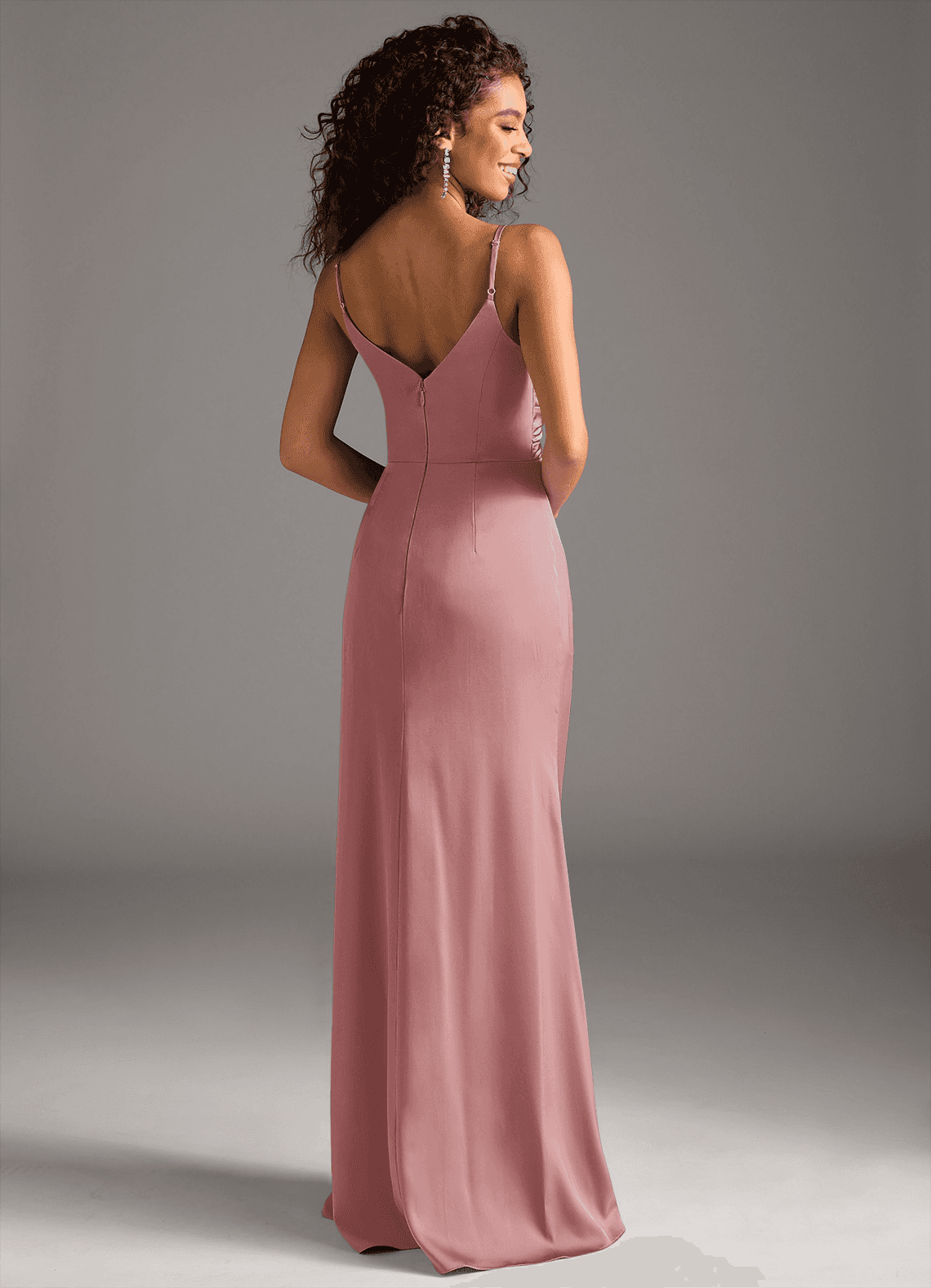 Deandra Mermaid Cowl-Neck Stretch Satin Bridesmaid Dress in dusty rose