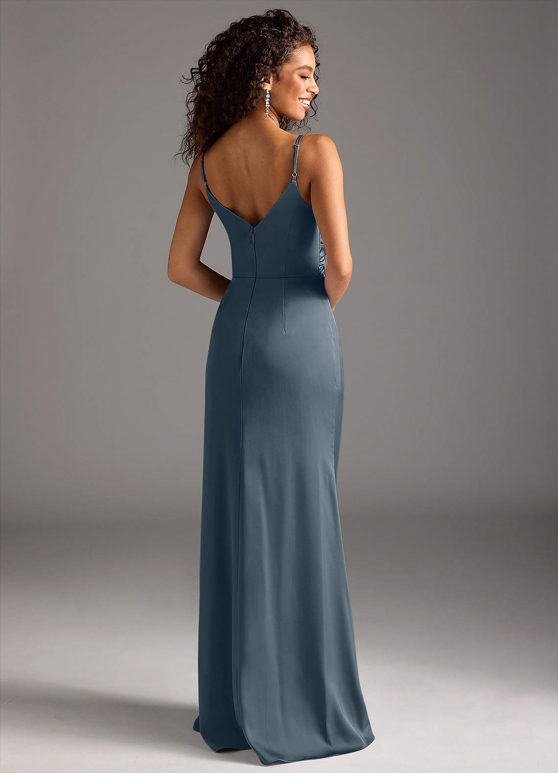Deandra Mermaid Cowl-Neck Stretch Satin Bridesmaid Dress in Twilight