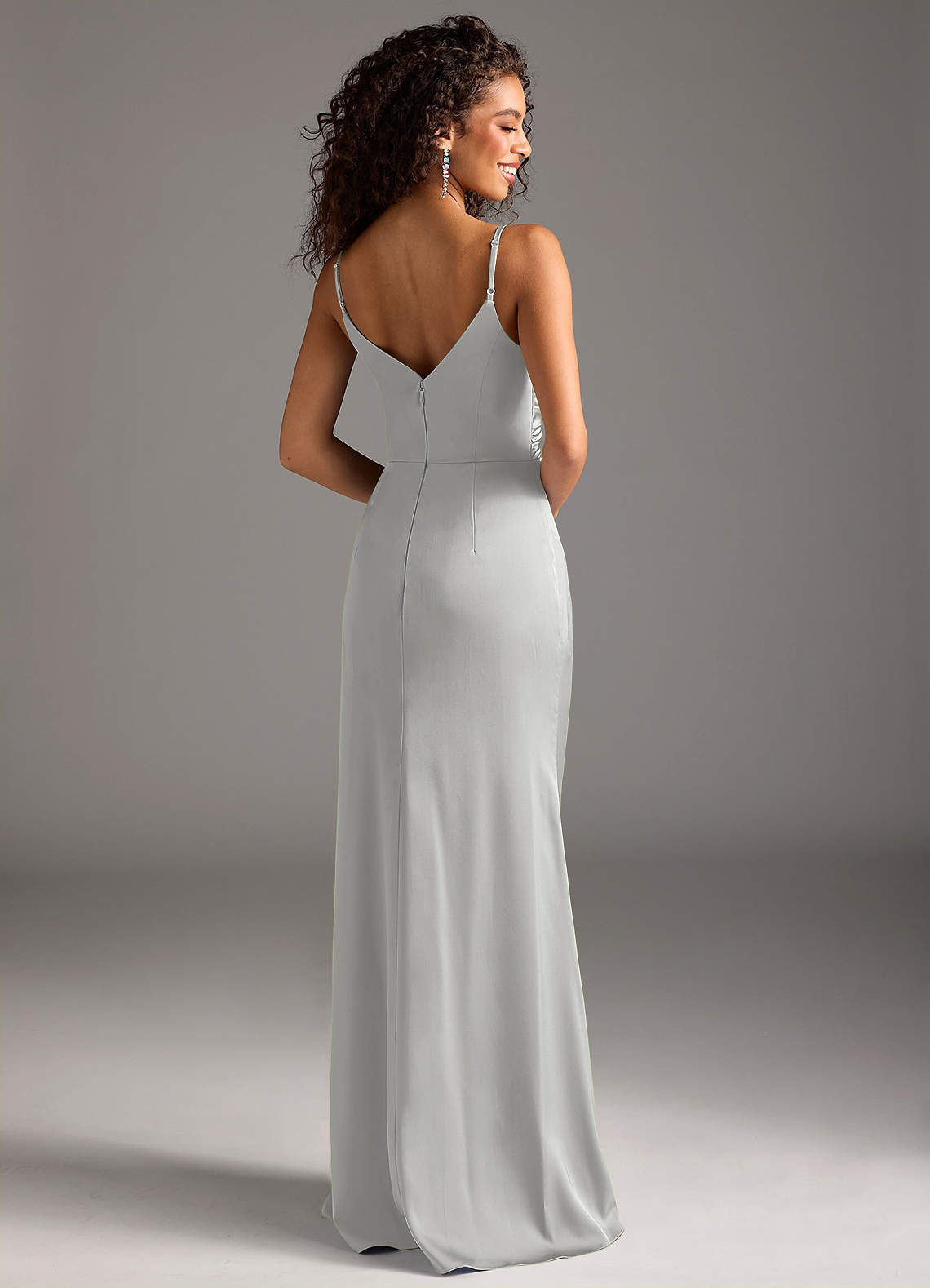 Deandra Mermaid Cowl-Neck Stretch Satin Bridesmaid Dress in Taupe