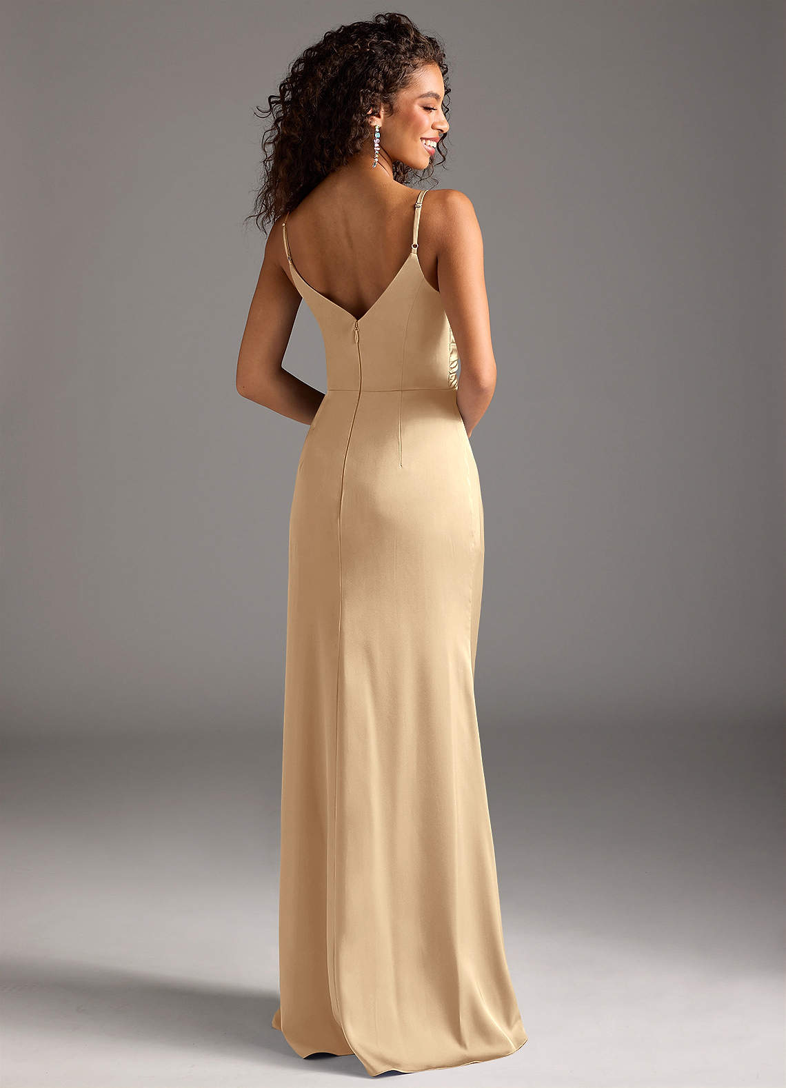 Deandra Mermaid Cowl-Neck Stretch Satin Bridesmaid Dress in Silver