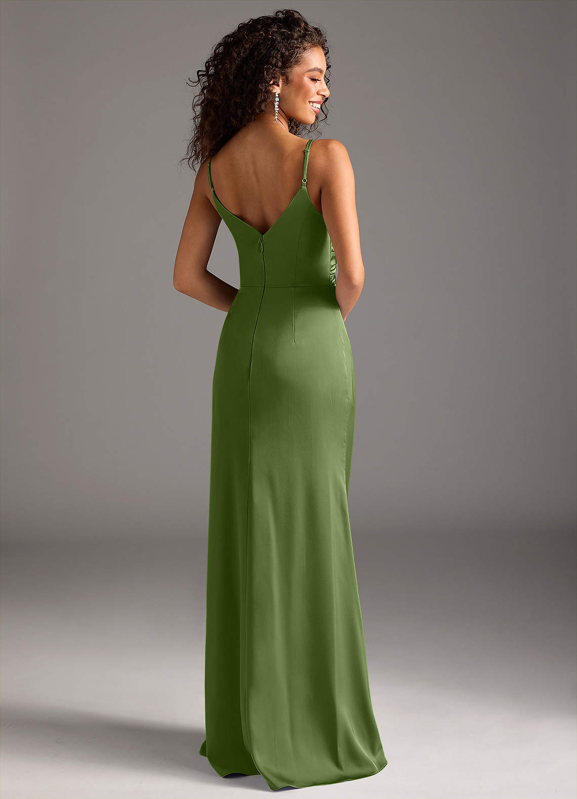 Deandra Mermaid Cowl-Neck Stretch Satin Bridesmaid Dress in Juniper