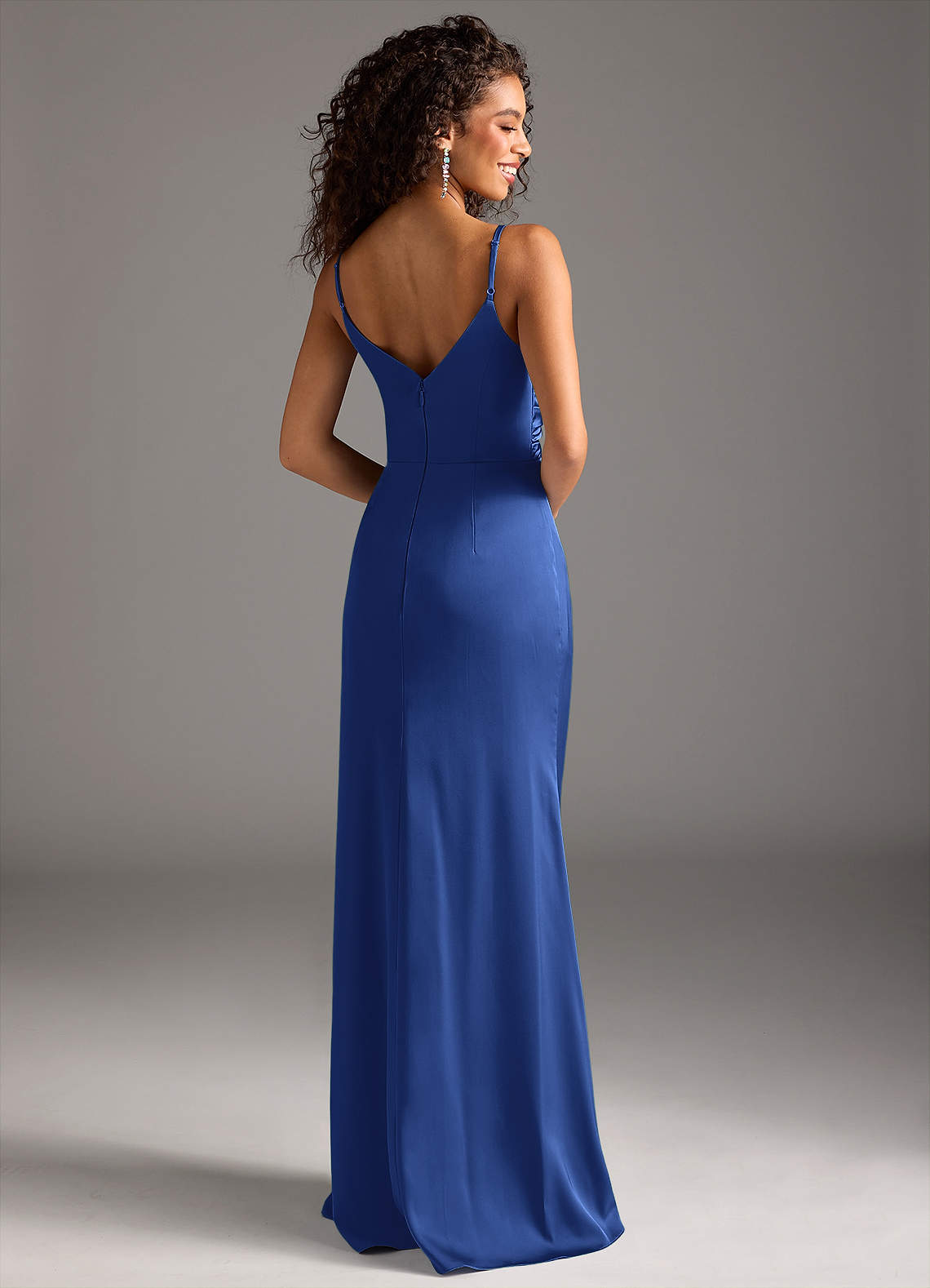 Deandra Mermaid Cowl-Neck Stretch Satin Bridesmaid Dress in Royal Blue