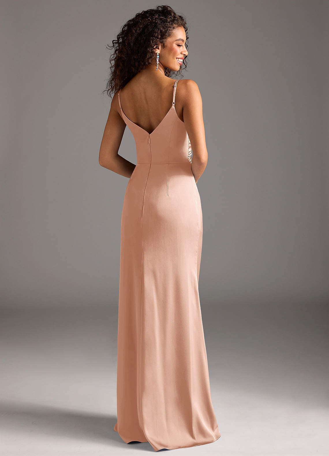 Deandra Mermaid Cowl-Neck Stretch Satin Bridesmaid Dress in rose gold