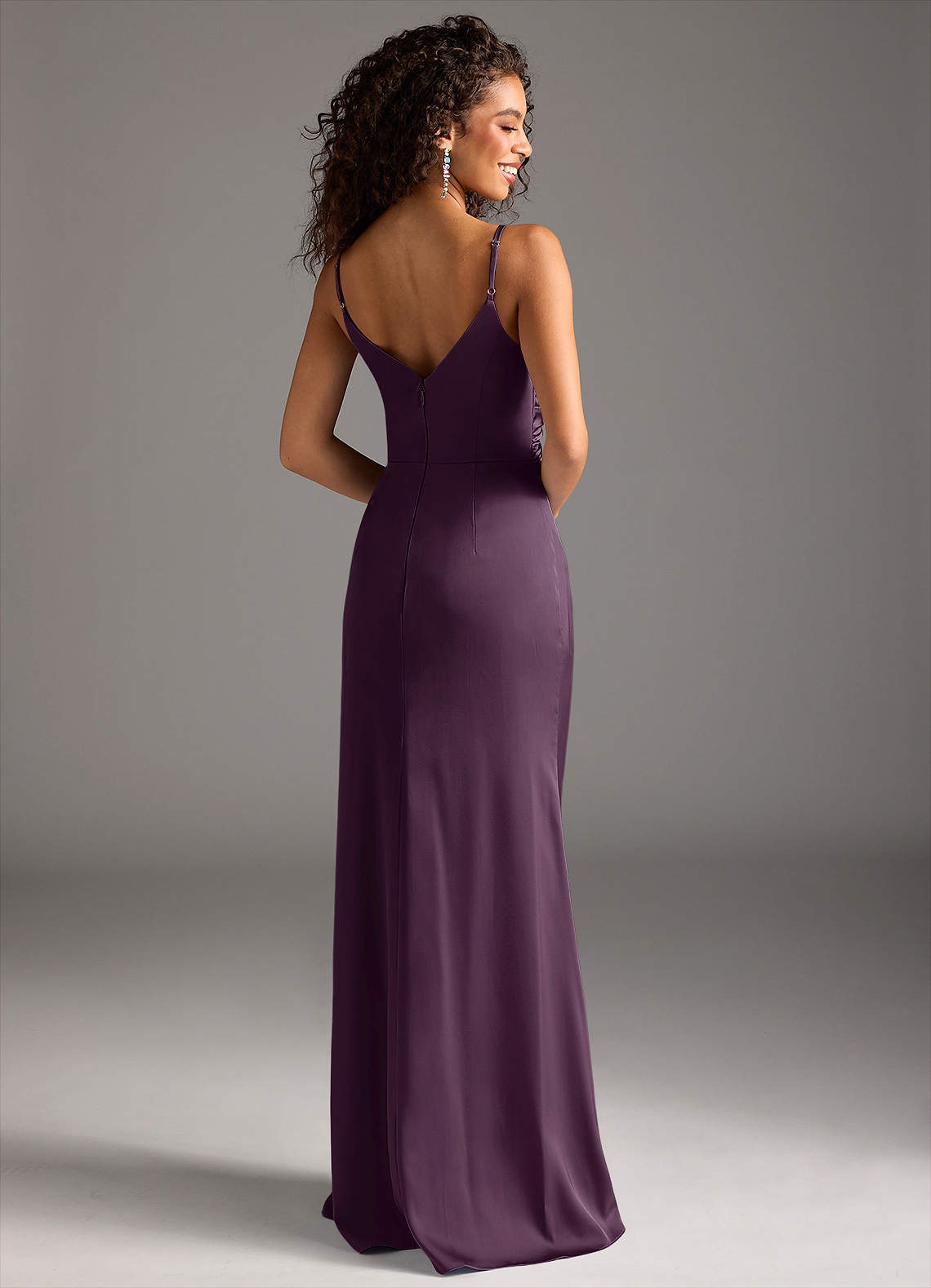 Deandra Mermaid Cowl-Neck Stretch Satin Bridesmaid Dress in Plum