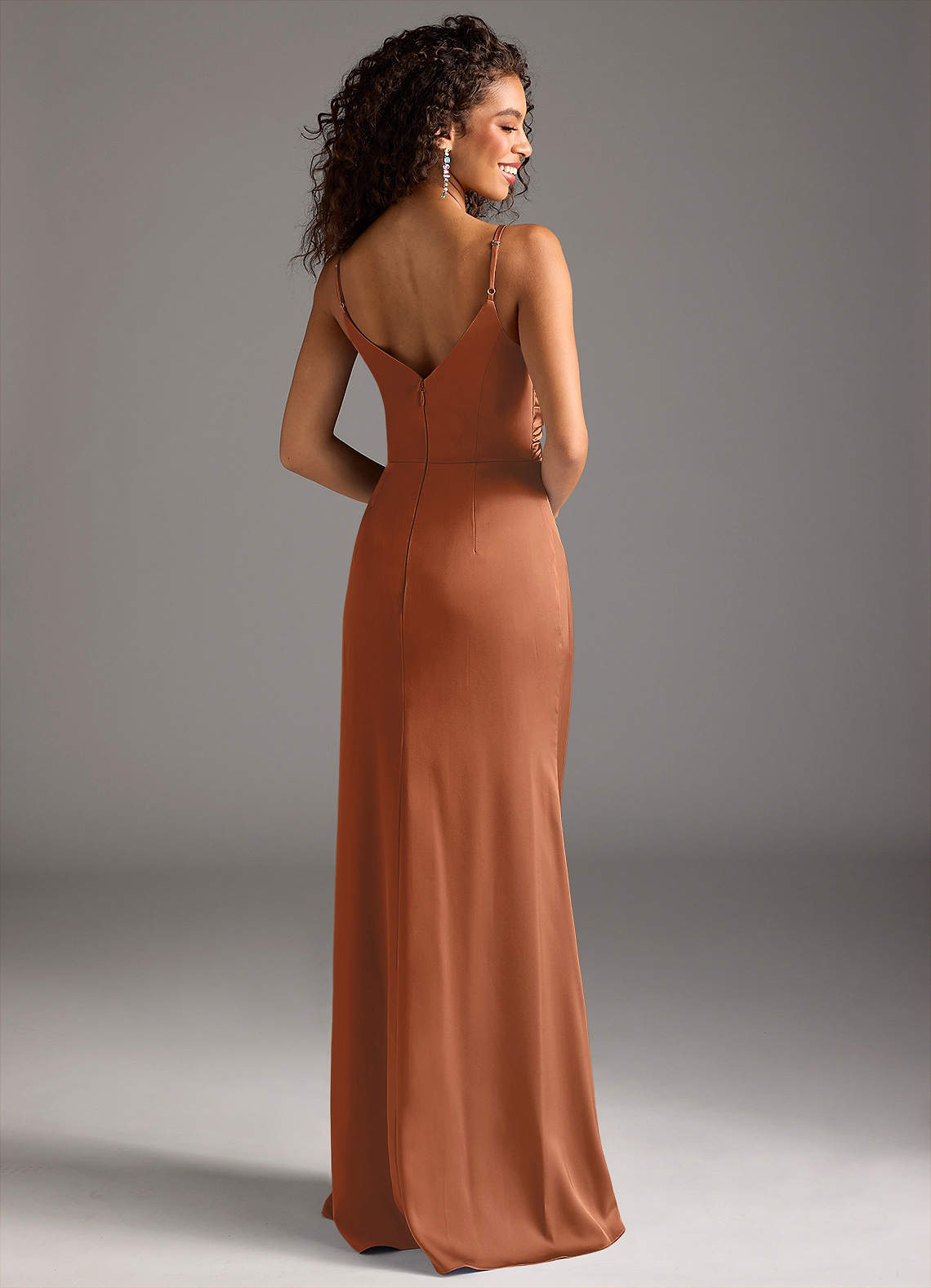 Deandra Mermaid Cowl-Neck Stretch Satin Bridesmaid Dress in Copper