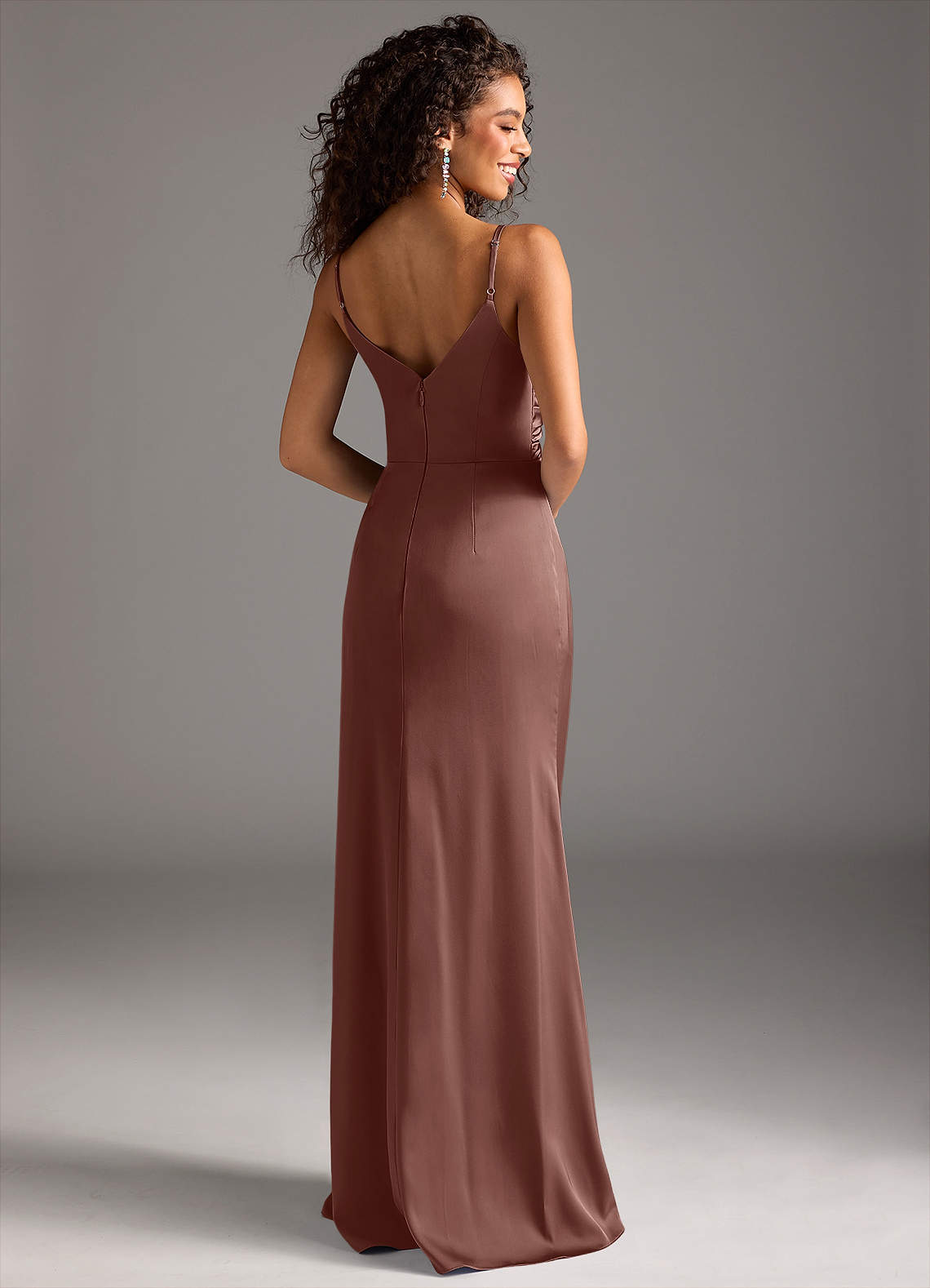 Deandra Mermaid Cowl-Neck Stretch Satin Bridesmaid Dress in Ganache
