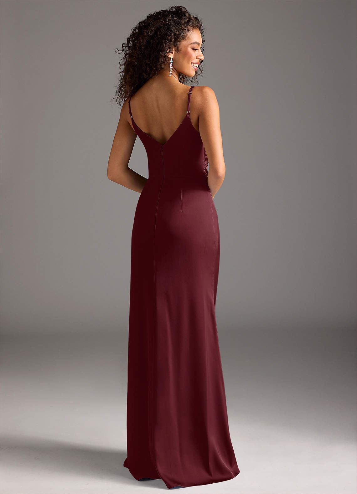 Deandra Mermaid Cowl-Neck Stretch Satin Bridesmaid Dress in Cabernet