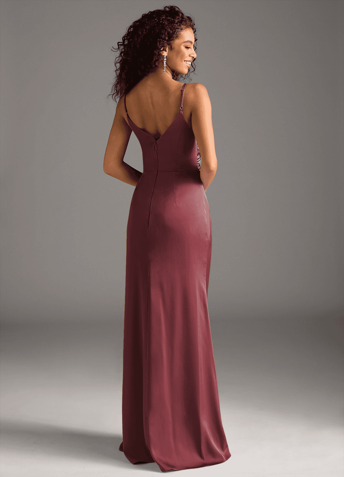 Deandra Mermaid Cowl-Neck Stretch Satin Bridesmaid Dress in Merlot