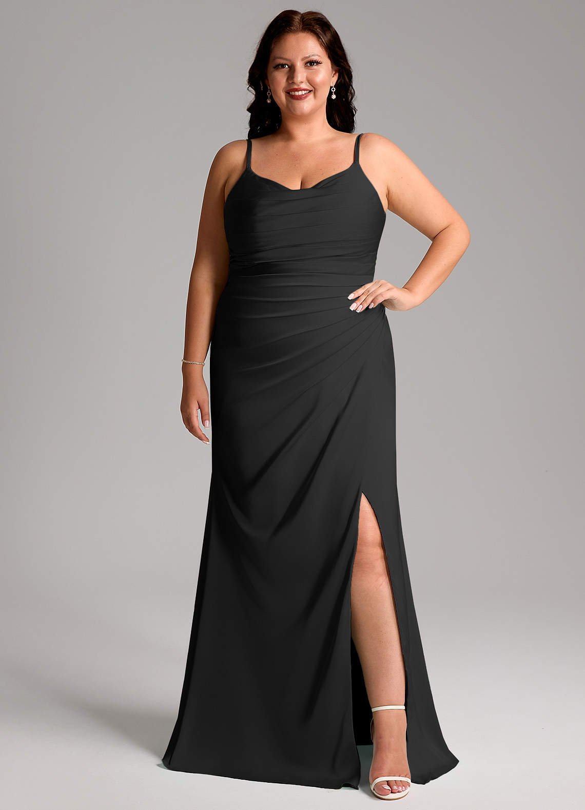 Deandra Mermaid Cowl-Neck Stretch Satin Bridesmaid Dress