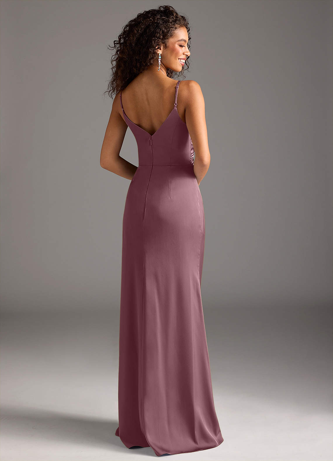 Deandra Mermaid Cowl-Neck Stretch Satin Bridesmaid Dress in Amethyst