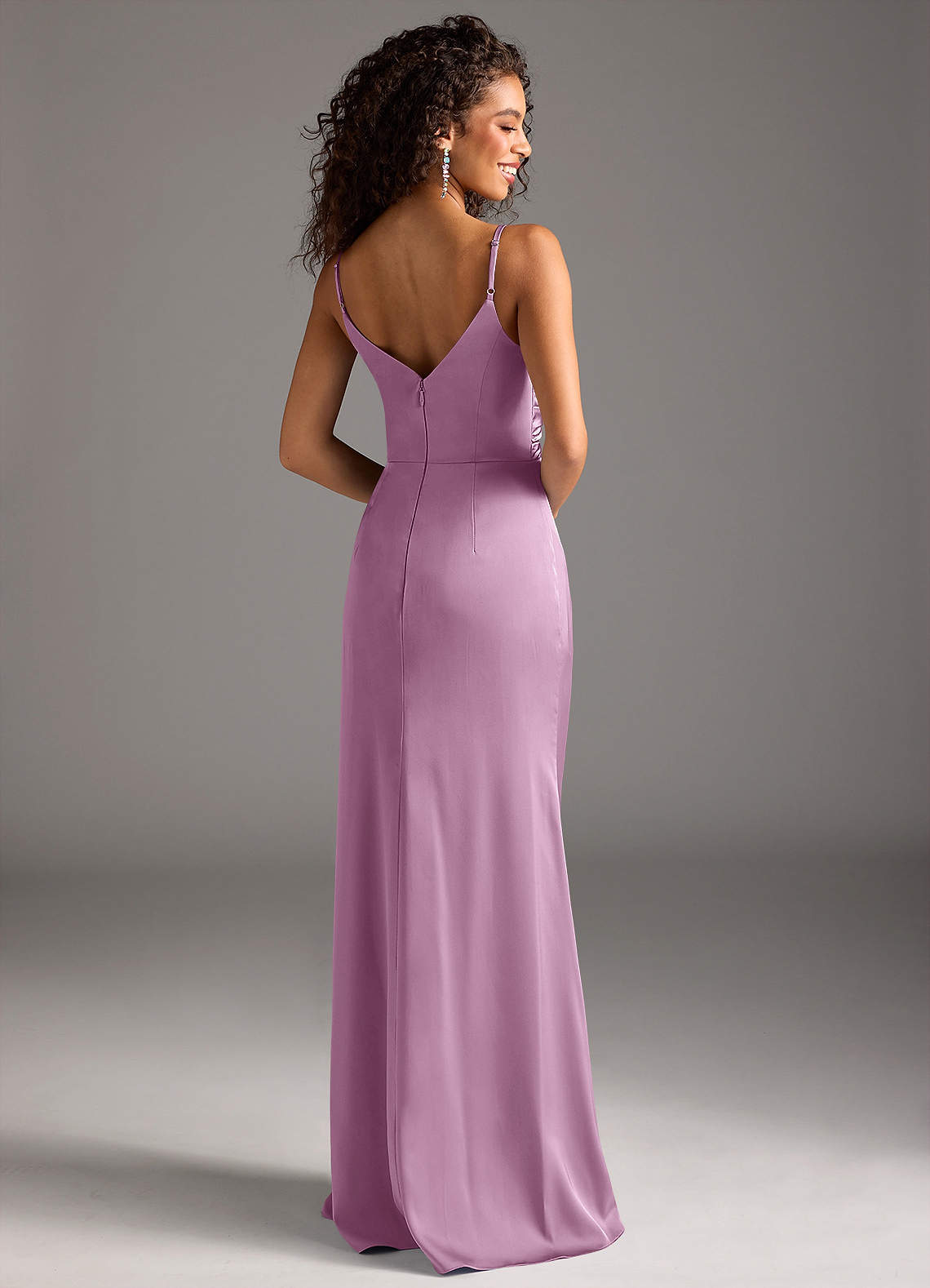 Deandra Mermaid Cowl-Neck Stretch Satin Bridesmaid Dress in Wisteria