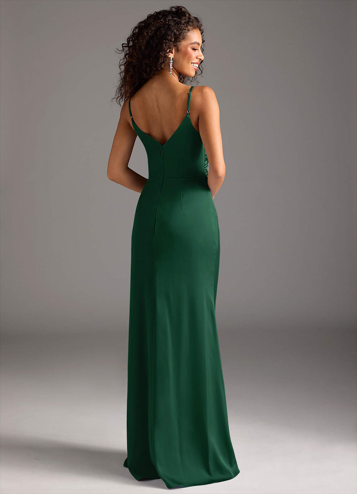 Deandra Mermaid Cowl-Neck Stretch Satin Bridesmaid Dress in Dark Green
